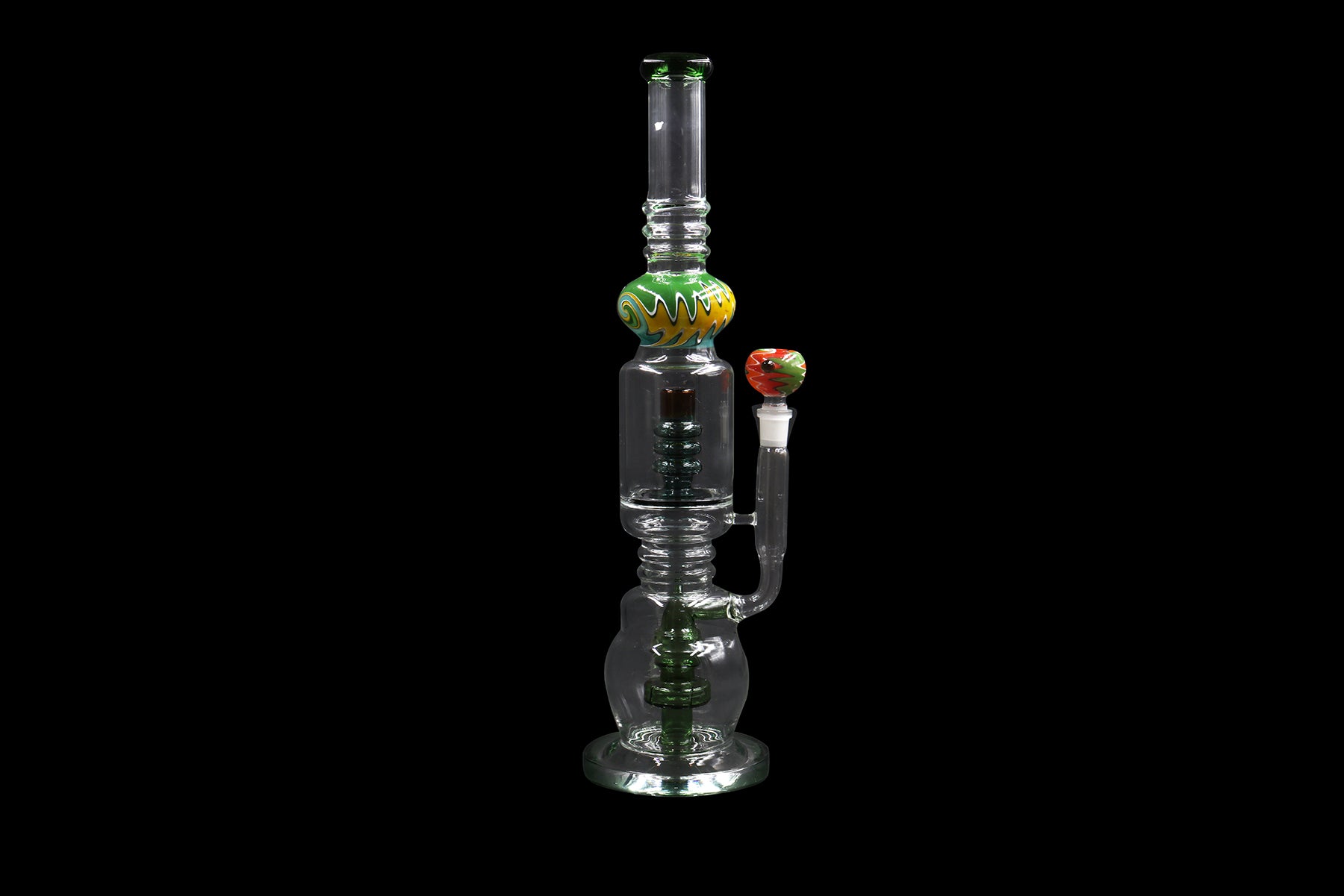 16" 740GR. 2 CHAMBER MID ZIGZAG SWIRL DESIGN GREEN GLASS WATER PIPE W/ ZIGZAG BOWL