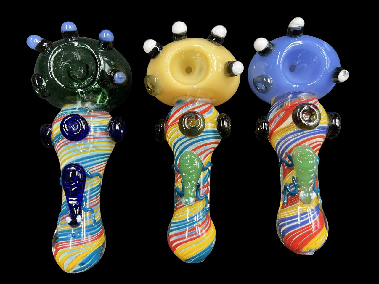 5" 140Gr. Colorful Base Top Insect Design Colored Beaded Glass Pipe (Mystery Color)