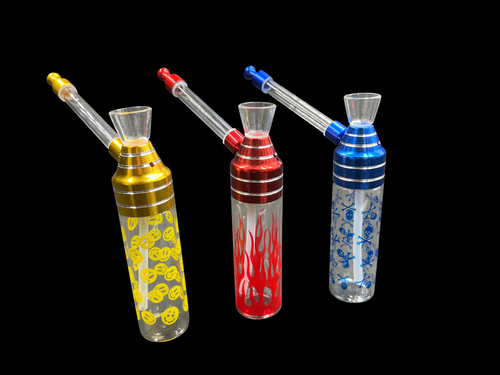 5" Printed Design Glass Water Pipe Bubbler Black, Green, Gold, Red, Blue