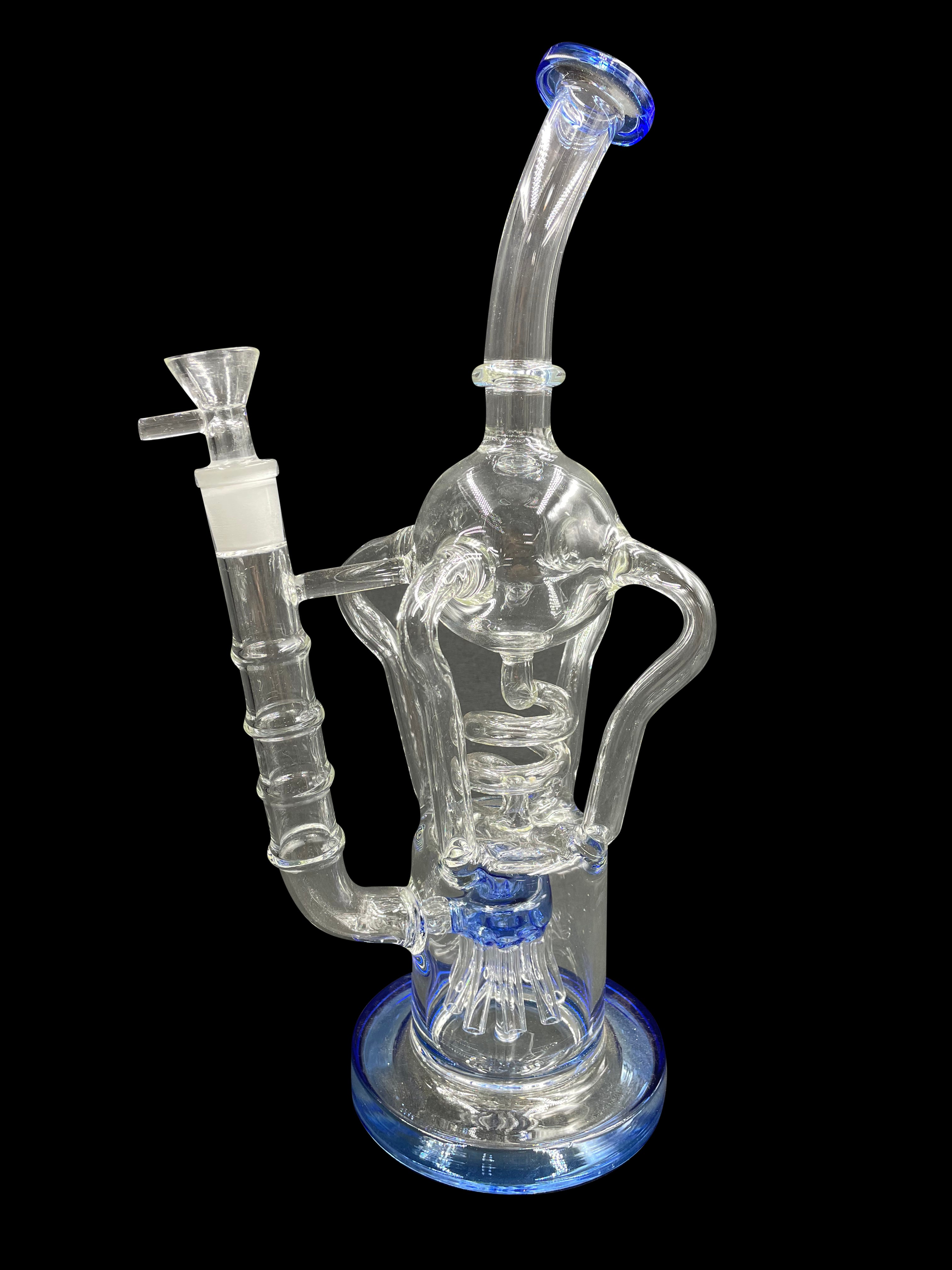 13" 600Gr. 4 Handle Blue Color Recycler Water Pipe W/ Bowl