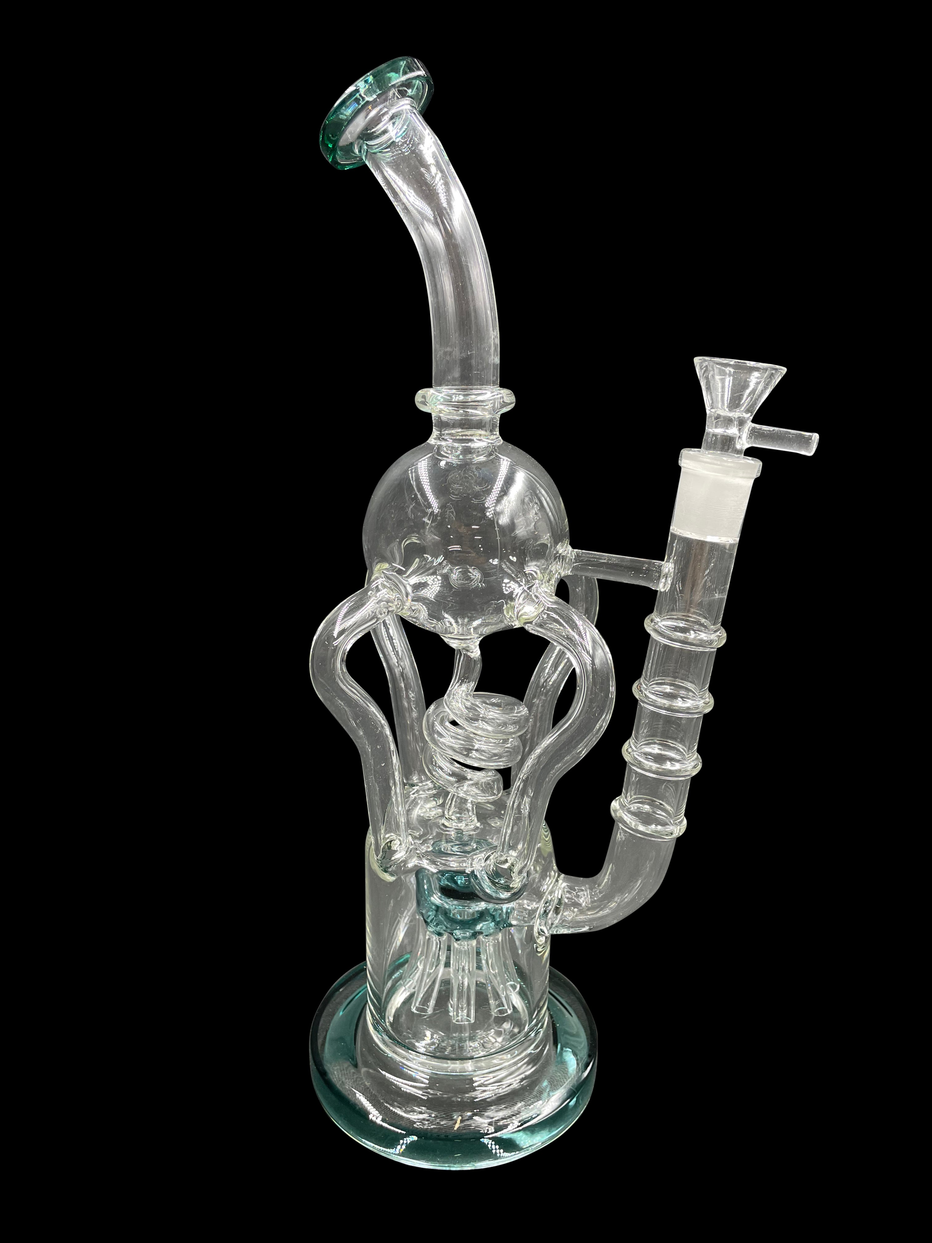 13" 600Gr. 4 Handle Dark Green Color Recycler Water Pipe W/ Bowl
