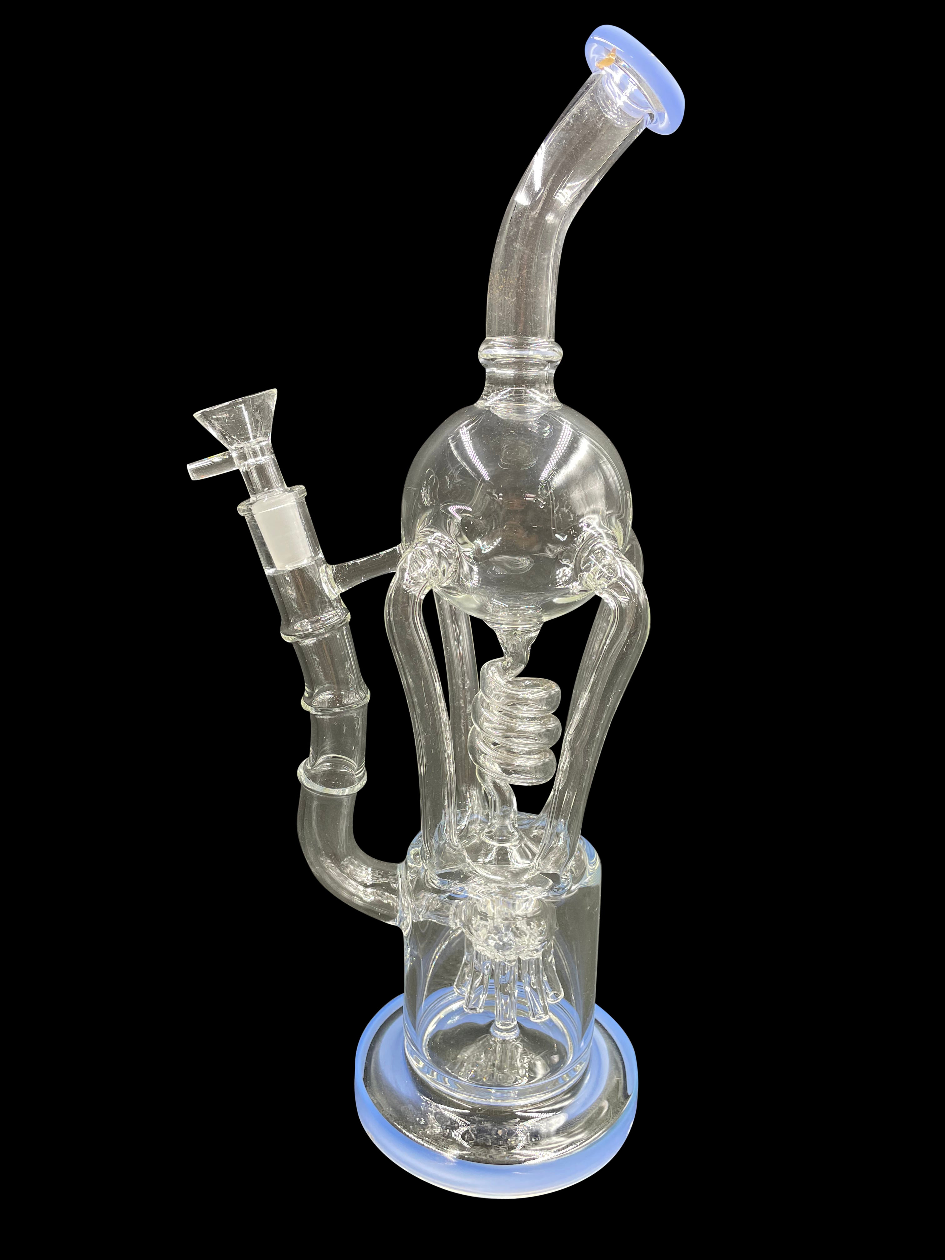 13" 600Gr. 4 Handle Jade Blue Color Recycler Water Pipe W/ Bowl