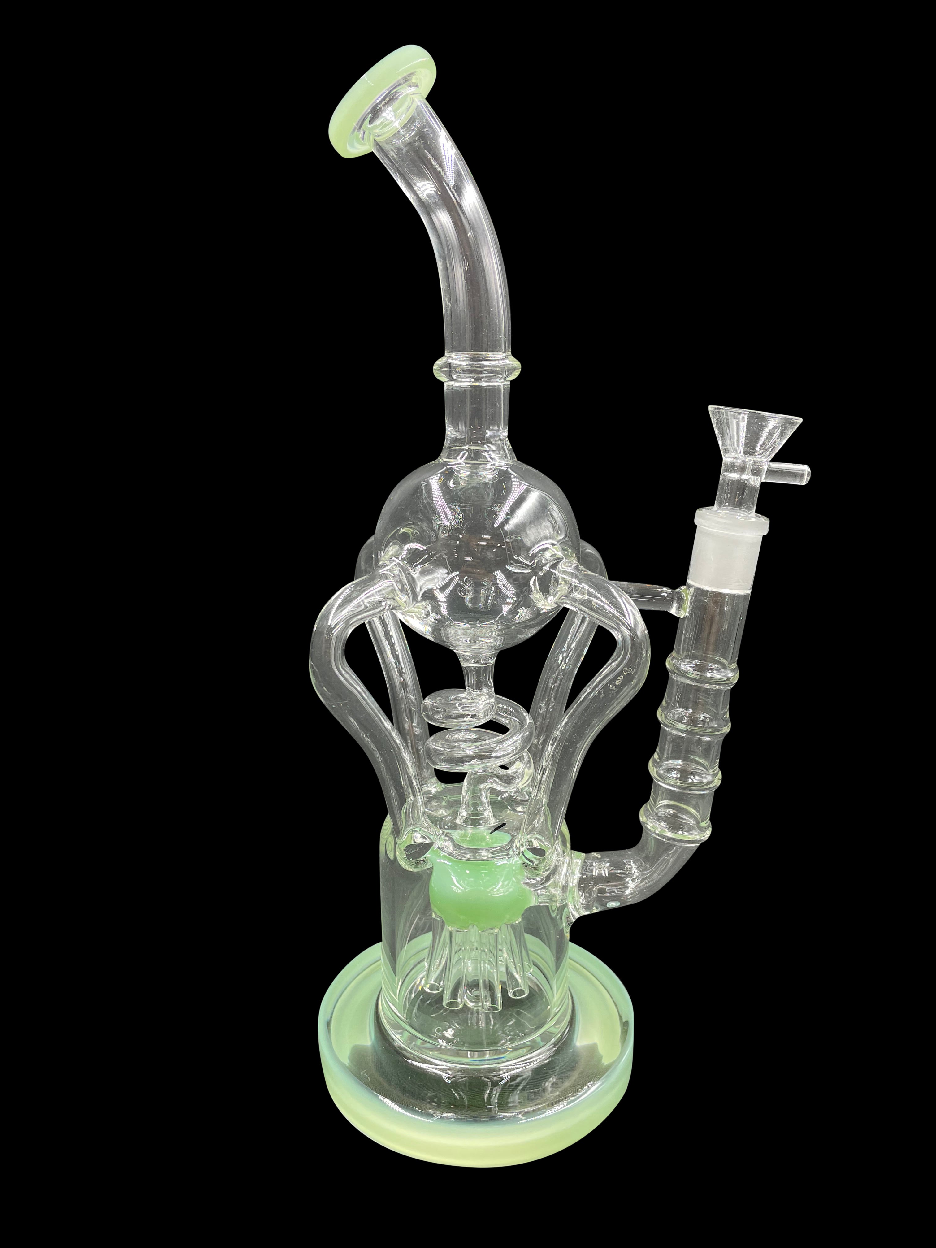 13" 600Gr. 4 Handle Green Color Recycler Water Pipe W/ Bowl