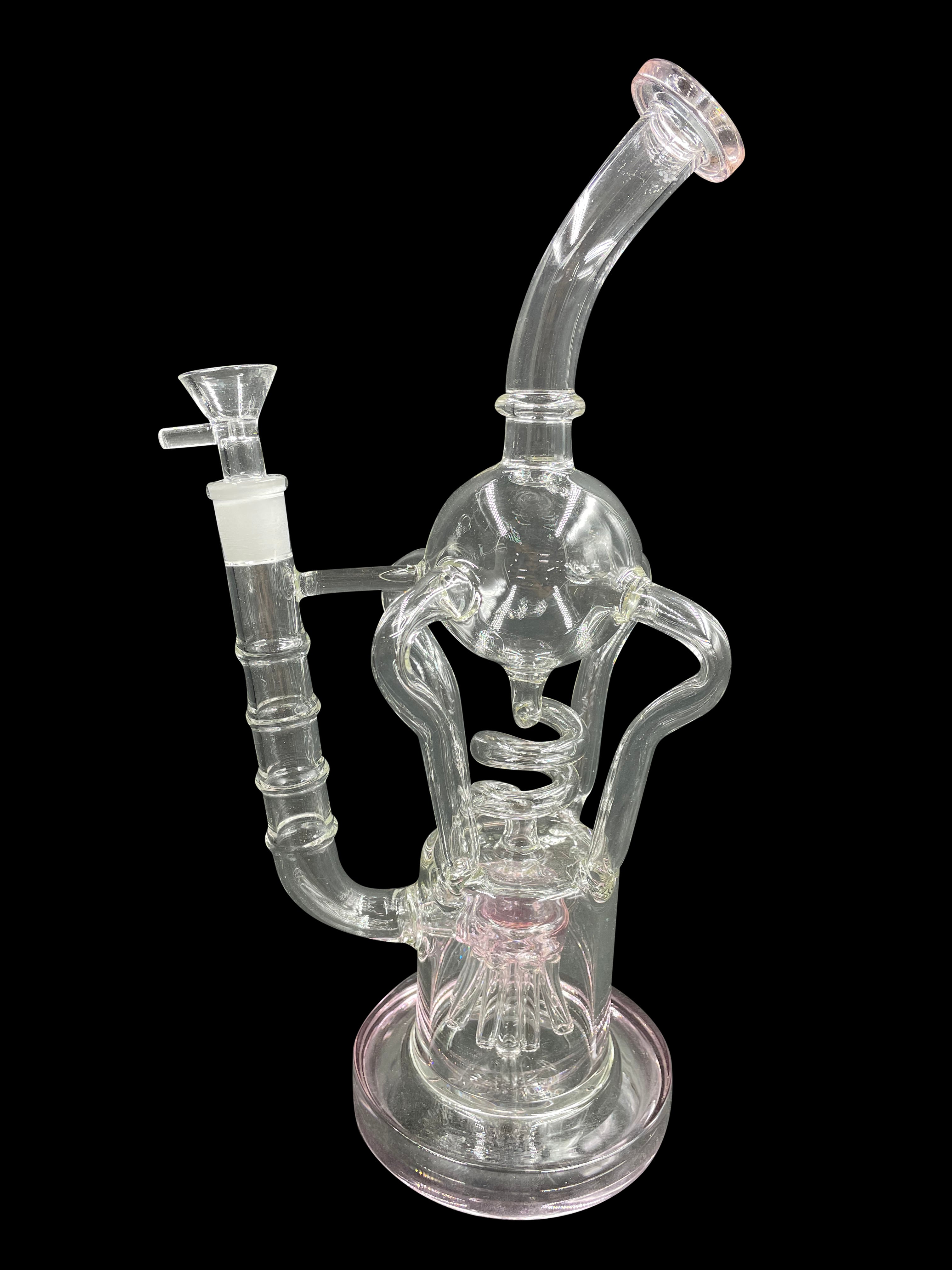 13" 600Gr. 4 Handle Pink Color Recycler Water Pipe W/ Bowl