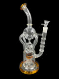 13" 600Gr. 4 Handle Amber Color Recycler Water Pipe W/ Bowl