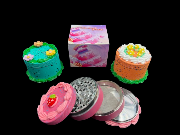 63mm 4 Part Colored Cake Shape Metal Grinder in Individual Box 1pc (Mystery Pick)