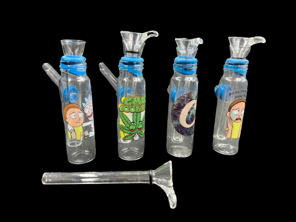 4" Different Sticker Mini Water Pipe W/ Slider Bowl 1pc (Mystery Pick)