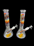 10" 350Gr. Zig Zag Colored Print Beaker Glass Water Pipe W/ Stem & Bowl