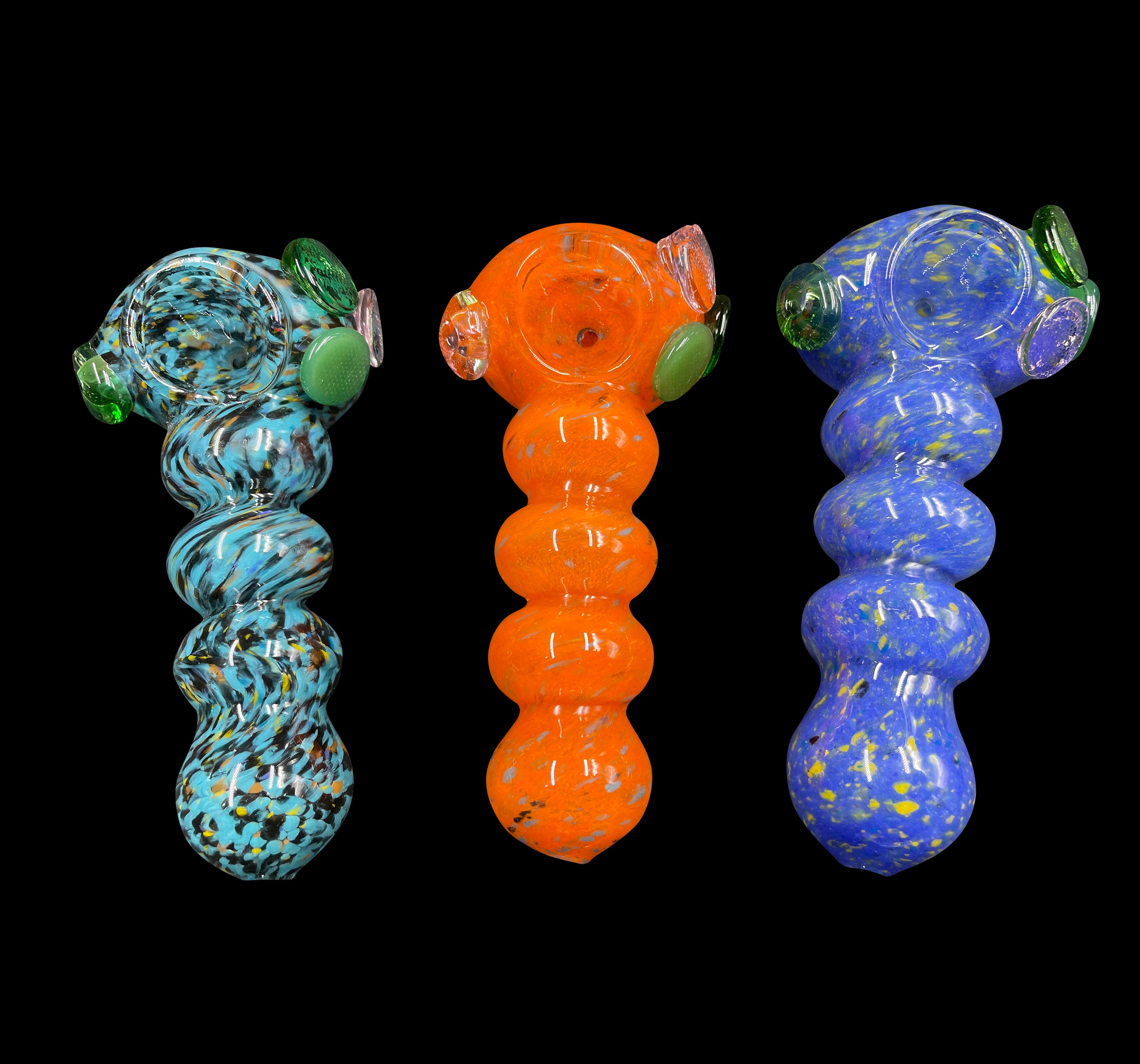 5" 110Gr. Mixed Colored Dotted 3 Rounded Glass Pipe 1pc  (Mystery Color)