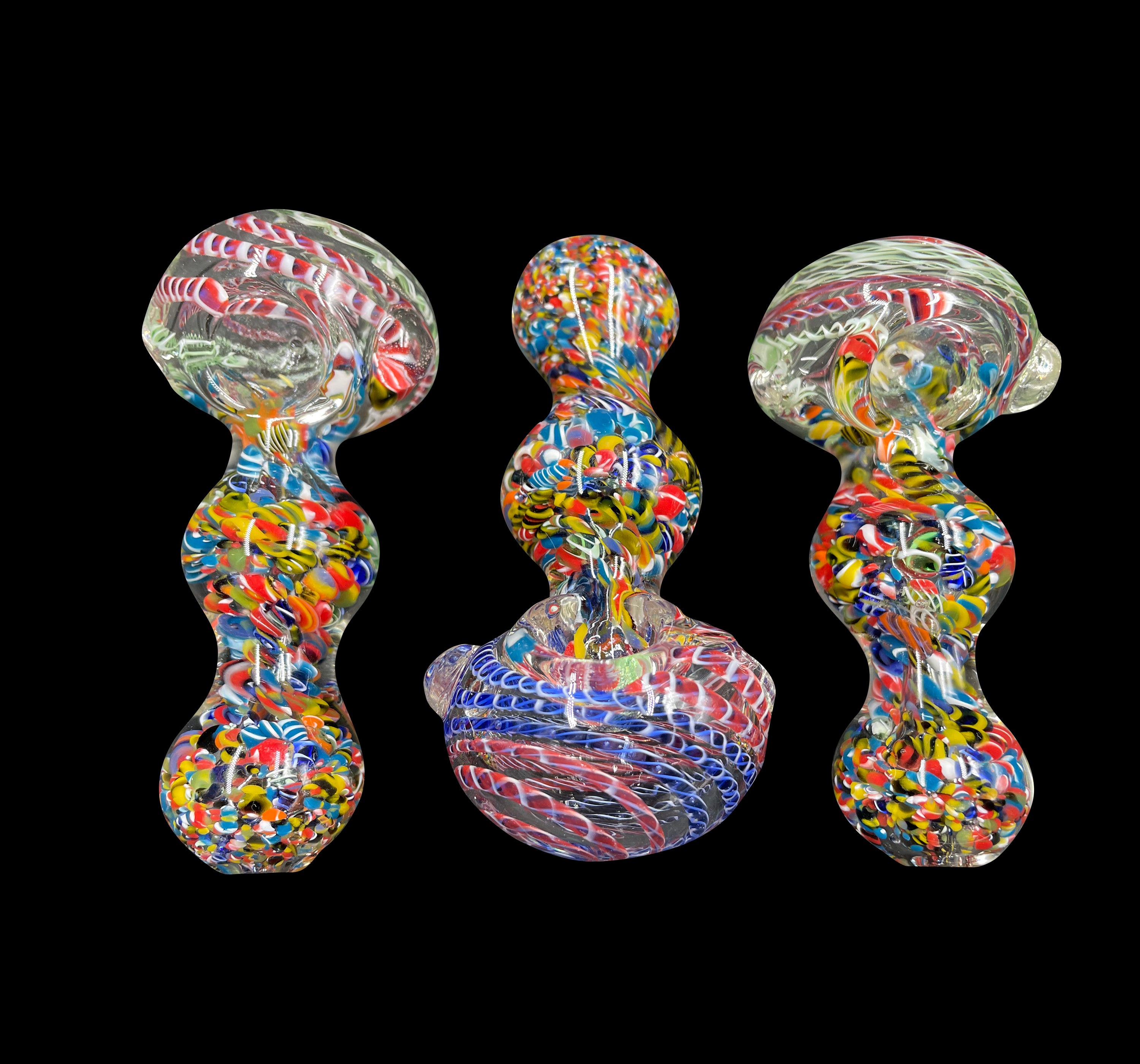 4.5" 140Gr. Multi Colored Dotted 2 Rounded Glass Pipe 1pc