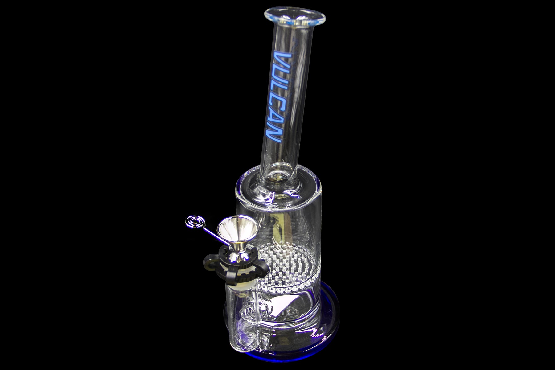 10" 390Gr. Vulcan Honeycomb Blue Glass Water Pipe w/ Metal Joint & Clip (Comes with Box and dust bag) DK6421
