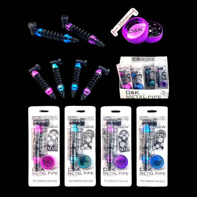 4.5" Car Coil Colored Spring Metal Pipe W/ Grinder & Screen 1pc Blue, Pink, Purple, Turquoise