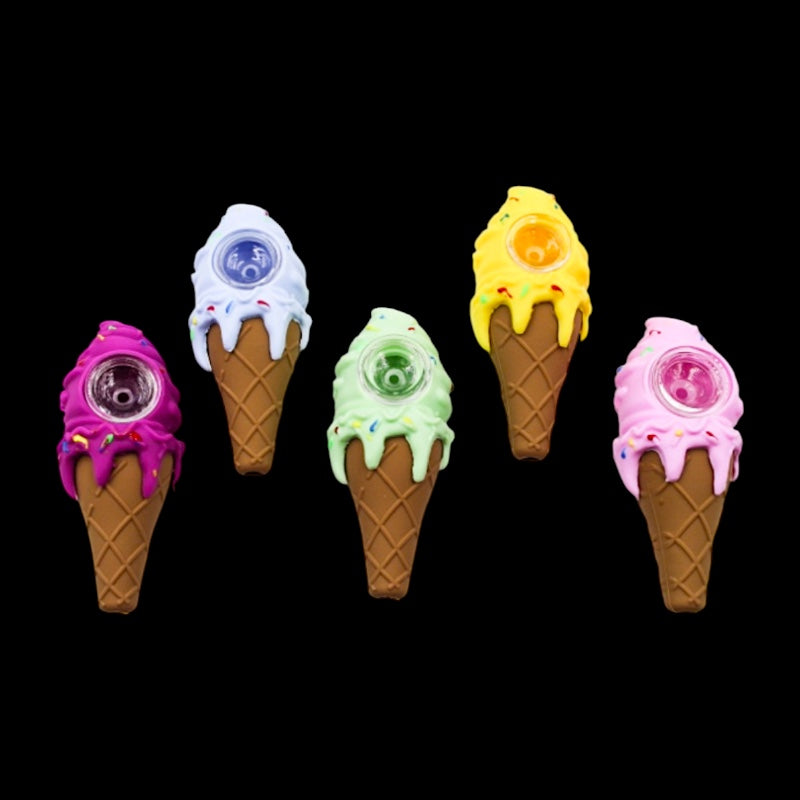 4.5" Ice Cream Silicone Pipe w/ Glass Bowl 1pc (Mystery Color)