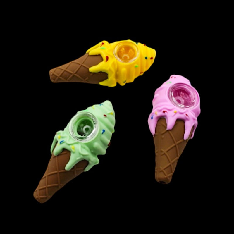 4.5" Ice Cream Silicone Pipe w/ Glass Bowl 1pc (Mystery Color)