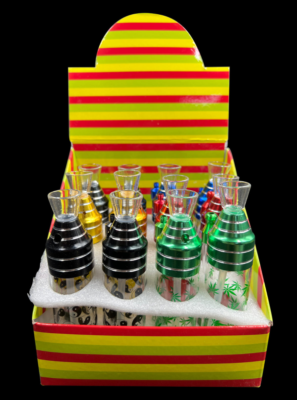5" Printed Design Glass Water Pipe Bubbler Black, Green, Gold, Red, Blue