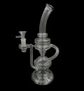 10" 430Gr. Black Base Curved Handle Perc Recycler Glass Water Pipe w/ Bowl #354