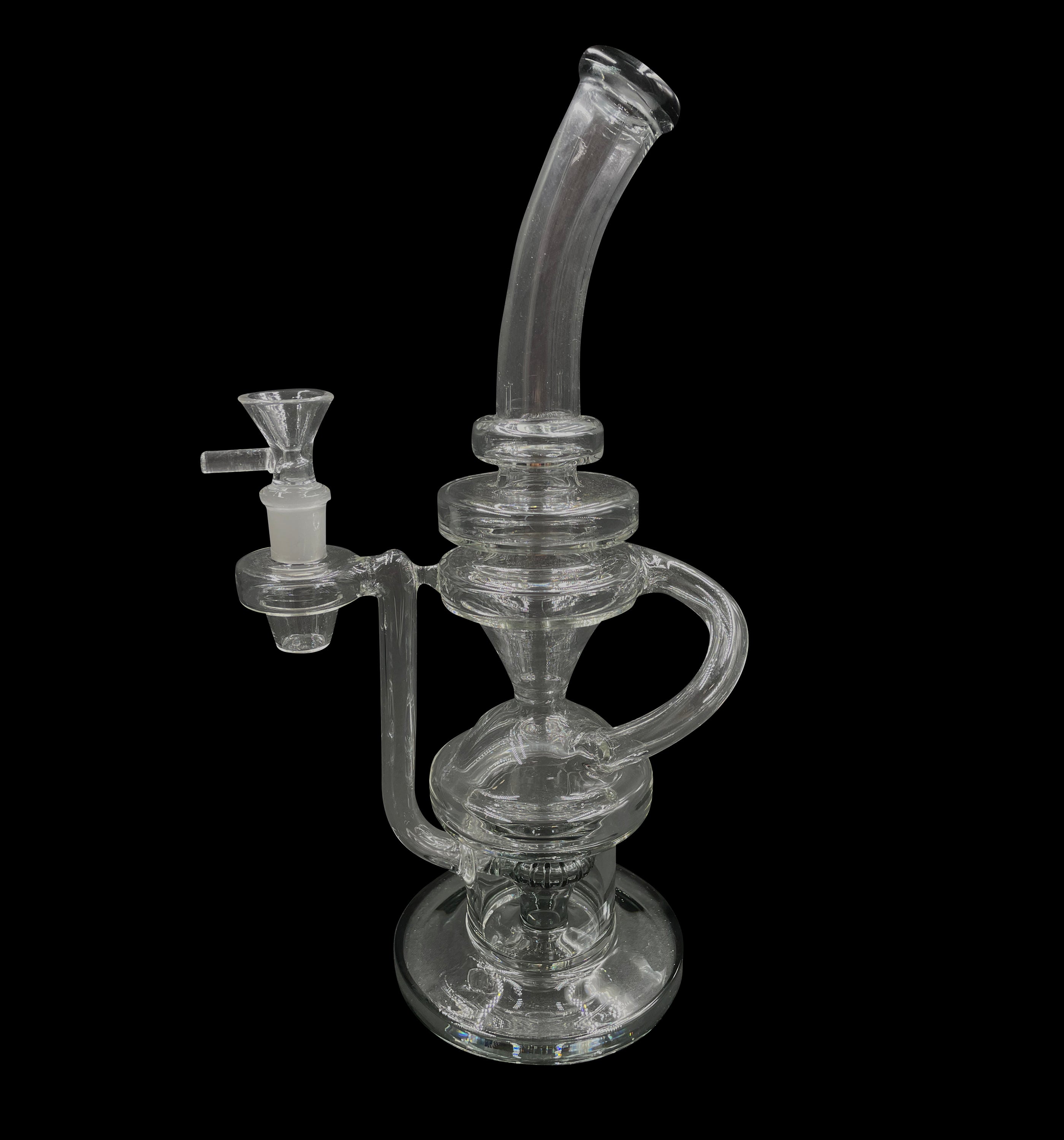 10" 430Gr. Black Base Curved Handle Perc Recycler Glass Water Pipe w/ Bowl #354