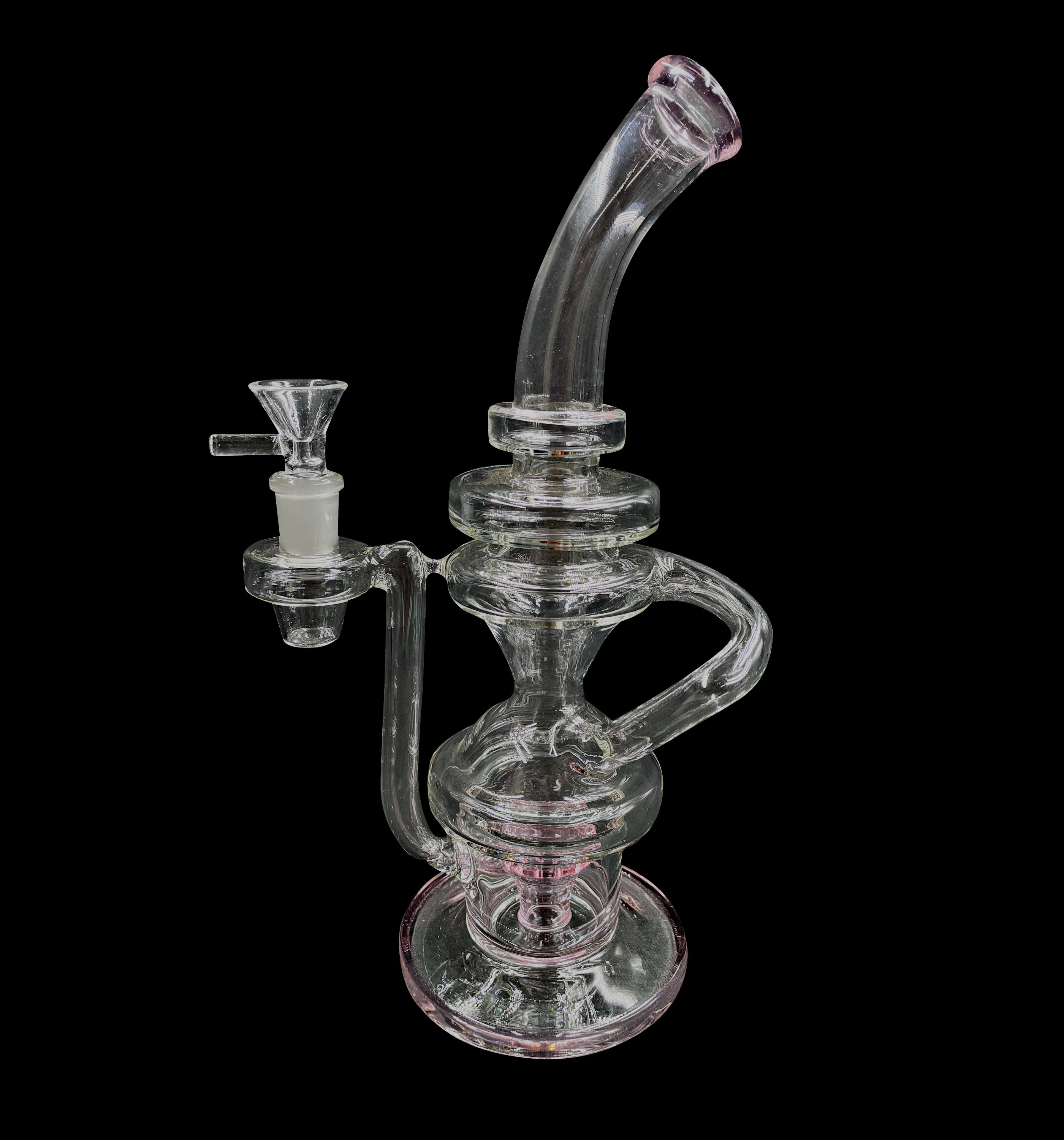 10" 430Gr. Pink Base Curved Handle Perc Recycler Glass Water Pipe w/ Bowl #354