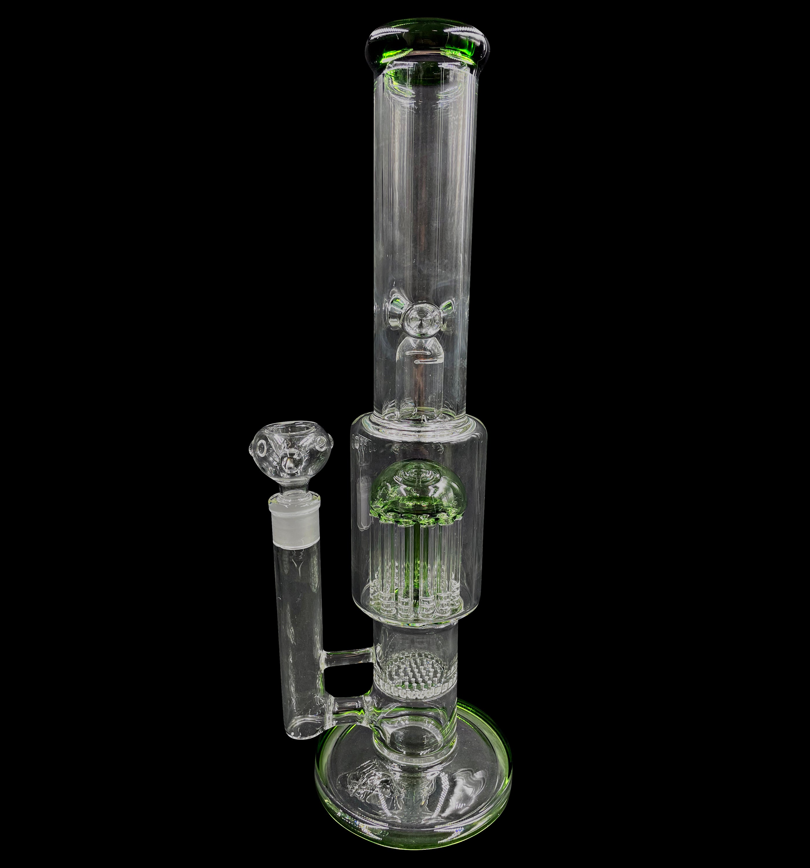 16" 1Kg. Green 12 Arm Perc & Honeycomb Disk Clear Glass Water Pipe w/ Bowl #156