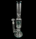 16" 1Kg. Teal 12 Arm Perc & Honeycomb Disk Clear Glass Water Pipe w/ Bowl #156