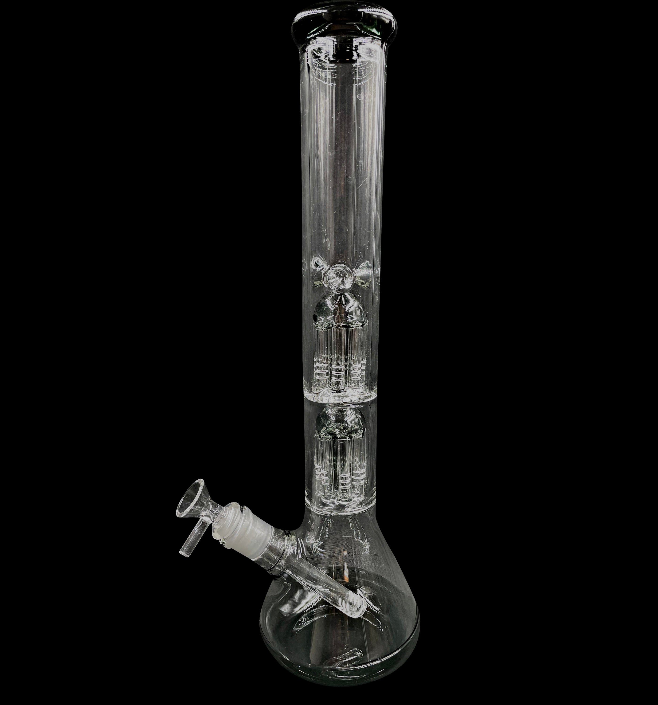 16" 920Gr. Black 8 Arm Two Chamber Perc Glass Water Pipe w/ Stem & Bowl #176