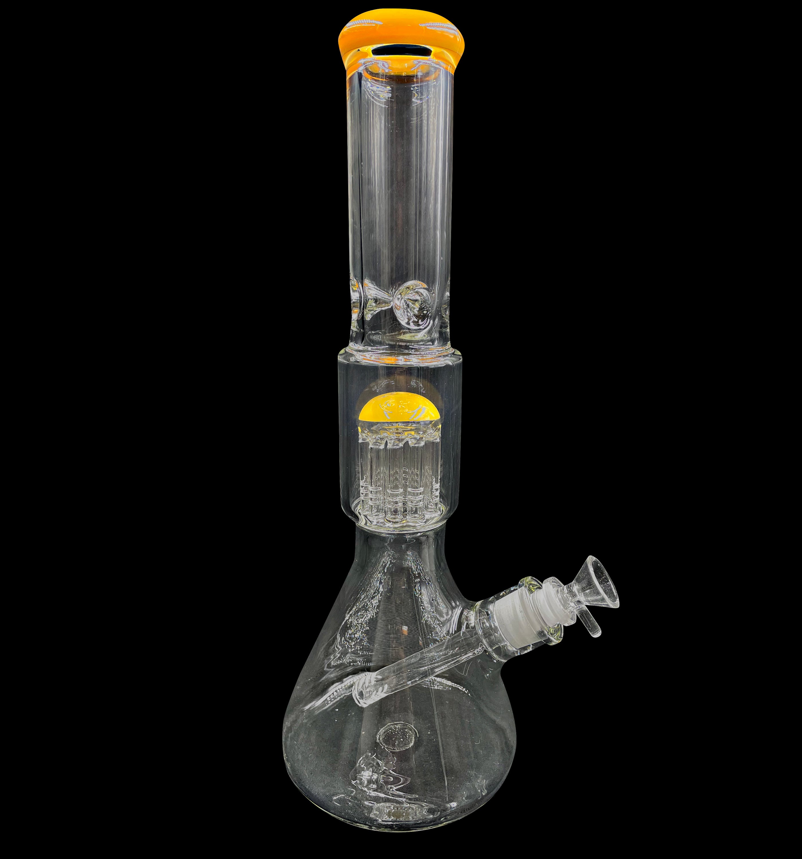 15" 1Kg. Yellow 10 Arm Perc Beaker Pinch Top Glass Water Pipe w/ Stem & Bowl #399