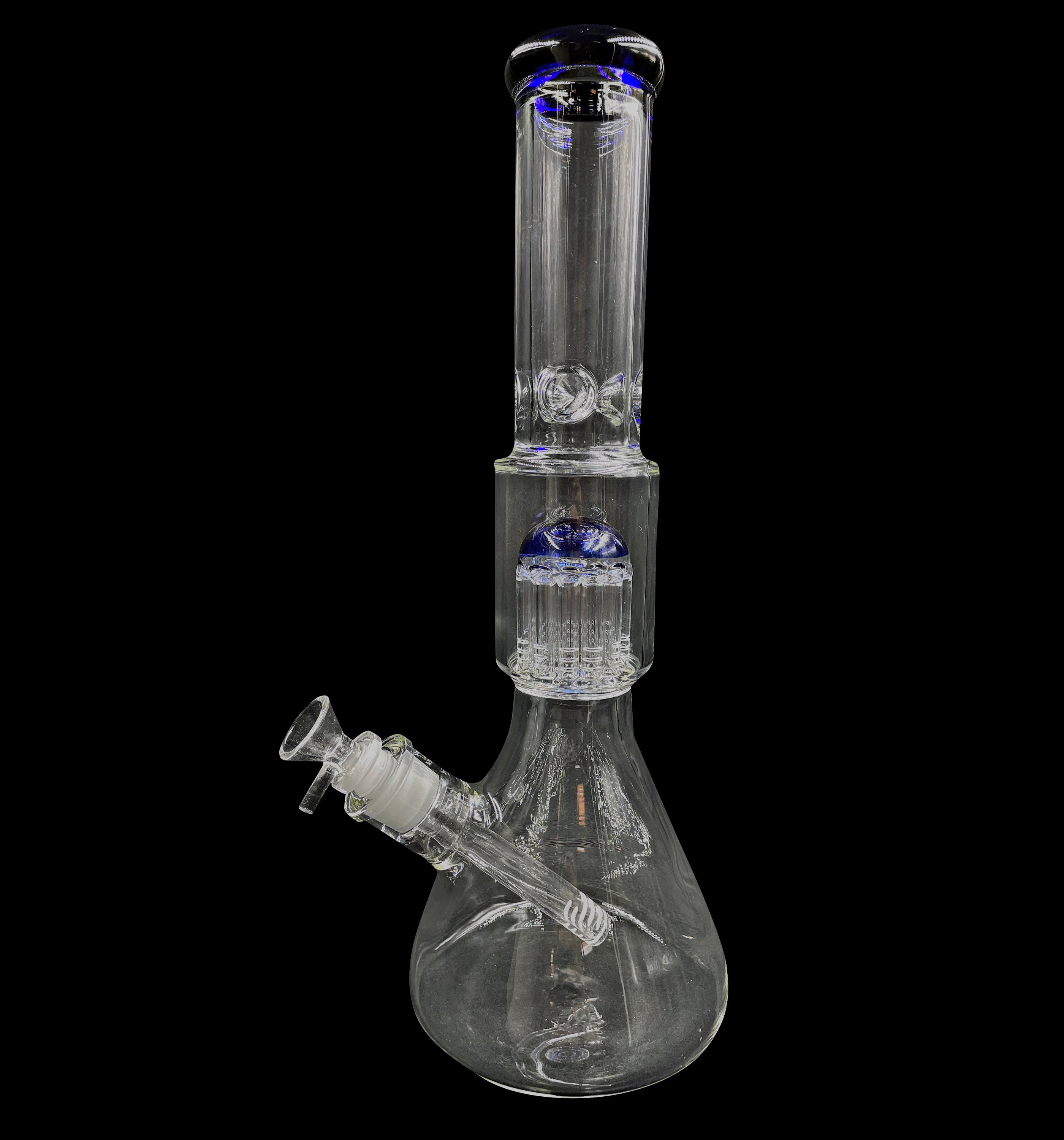 15" 1Kg. Blue 10 Arm Perc Beaker Pinch Top Glass Water Pipe w/ Stem & Bowl #399