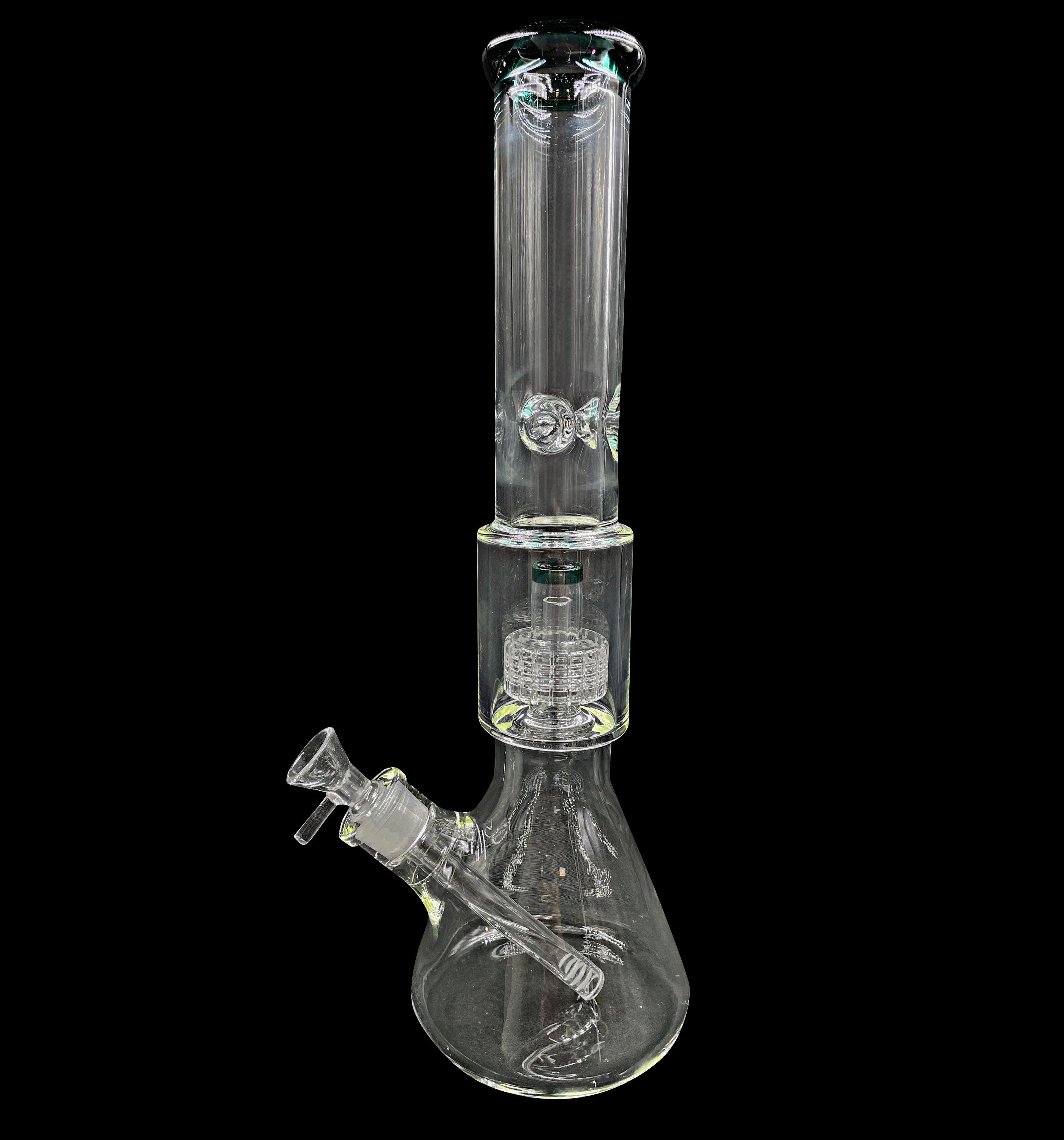 16" 1Kg.200Gr. Teal Clear Beaker Showerhead Perc Glass Water Pipe w/ Stem & Bowl #360