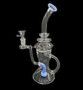 11" 340Gr. Jade Blue Mid Circled Clear Recycler Design Glass Water Pipe w/ Bowl #433