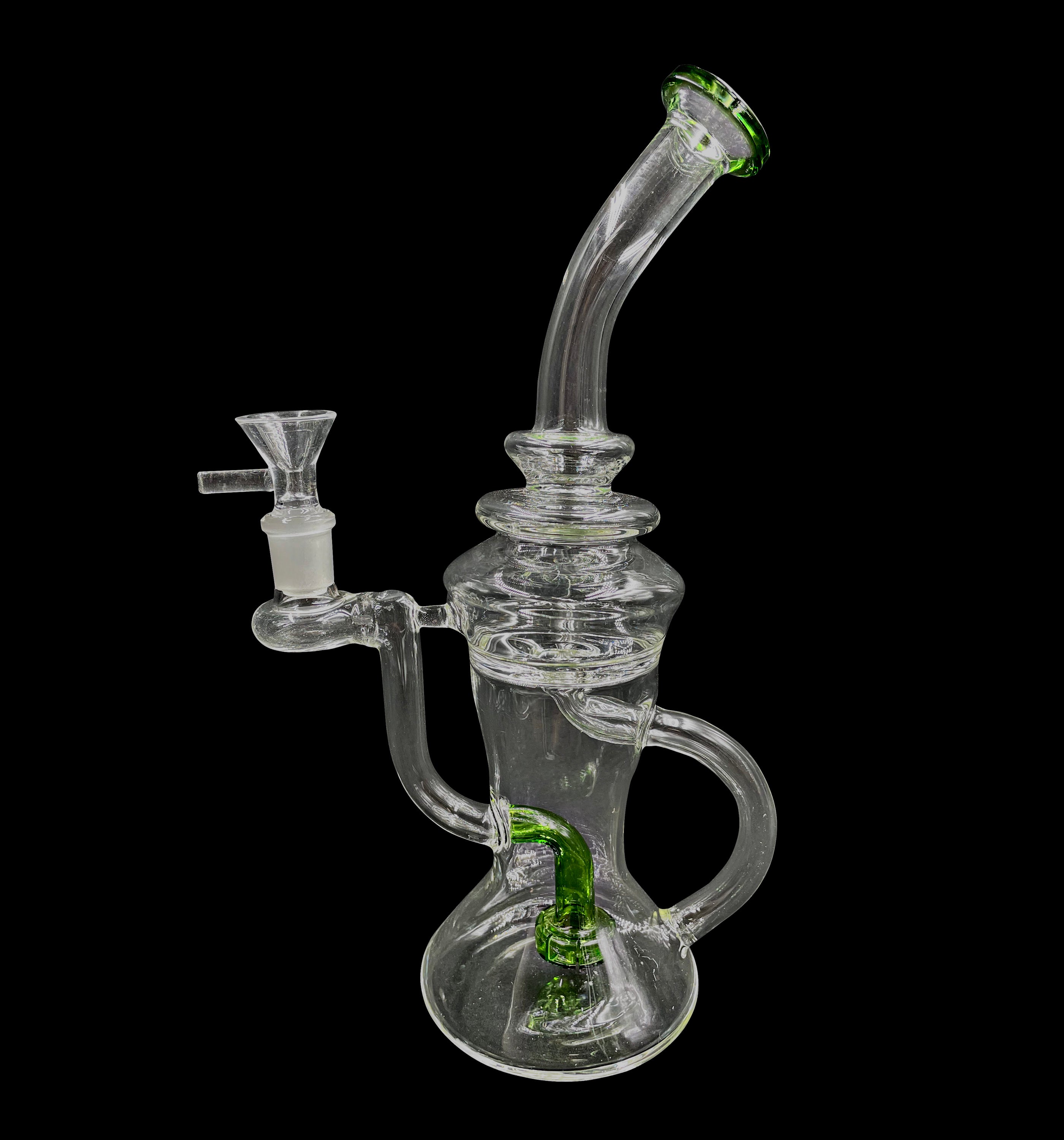 11" 340Gr. Green Mid Circled Clear Recycler Design Glass Water Pipe w/ Bowl #433