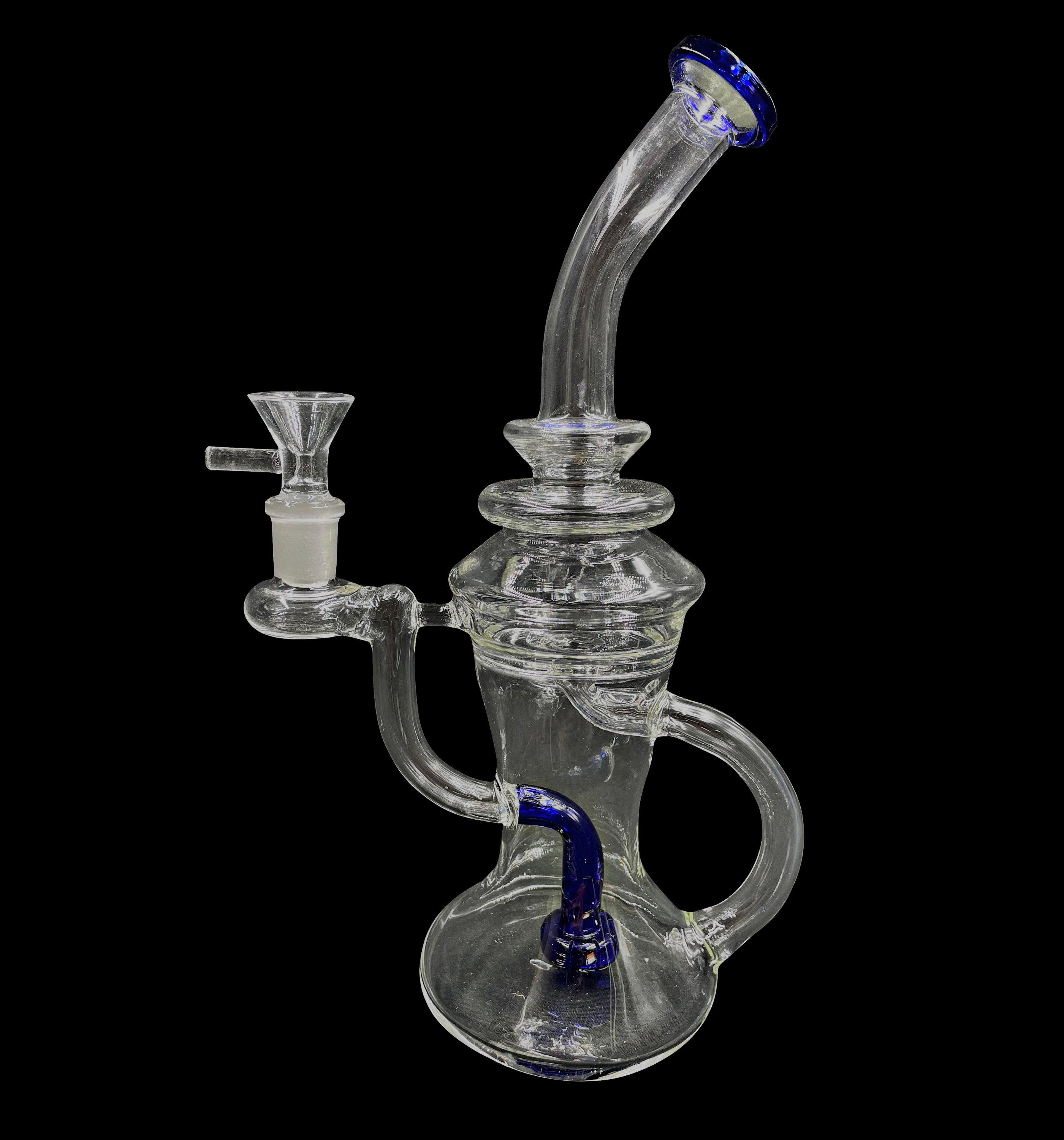 11" 340Gr. Blue Mid Circled Clear Recycler Design Glass Water Pipe w/ Bowl #433
