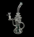 11" 340Gr. Teal Mid Circled Clear Recycler Design Glass Water Pipe w/ Bowl #433
