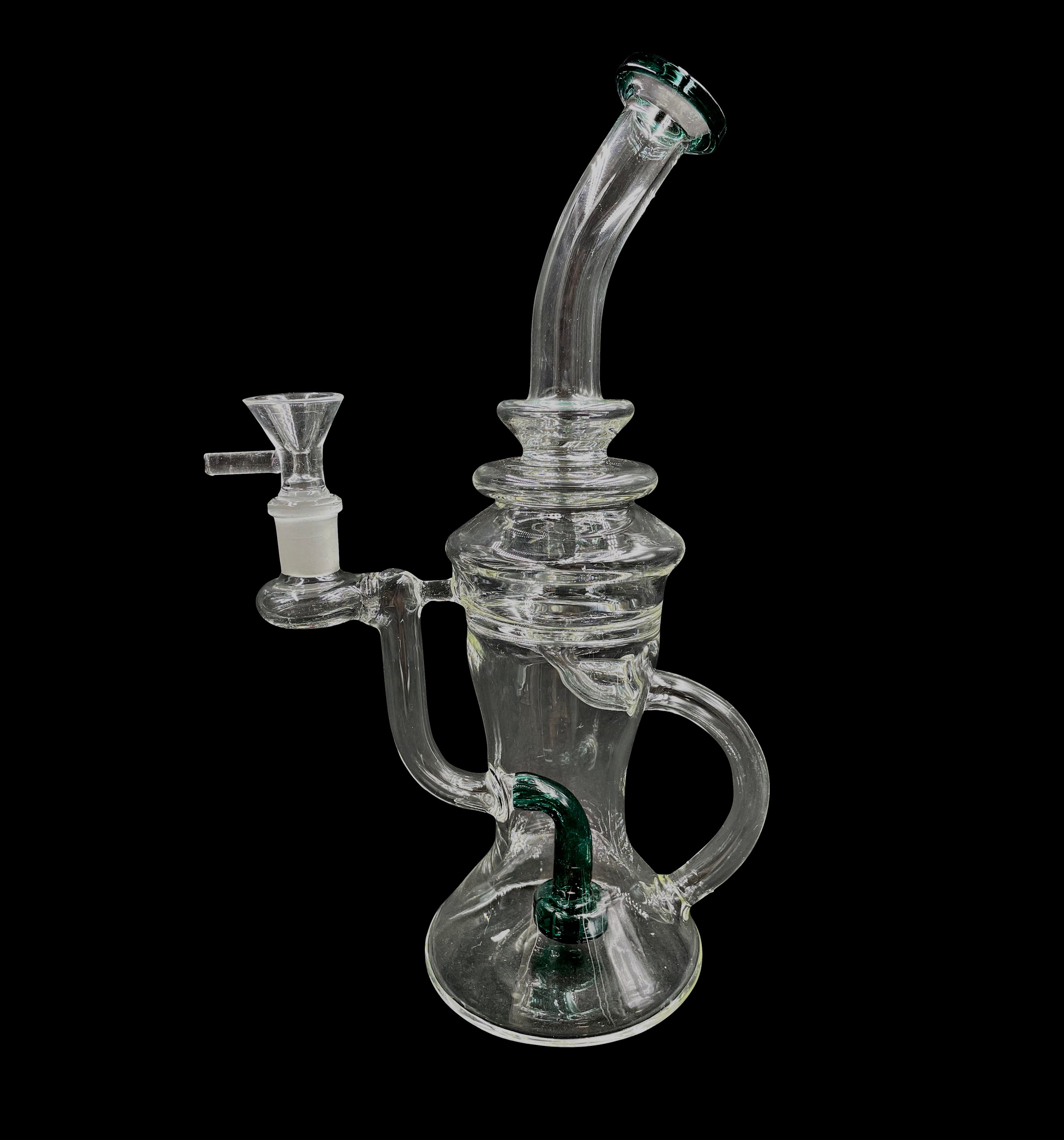 11" 340Gr. Teal Mid Circled Clear Recycler Design Glass Water Pipe w/ Bowl #433
