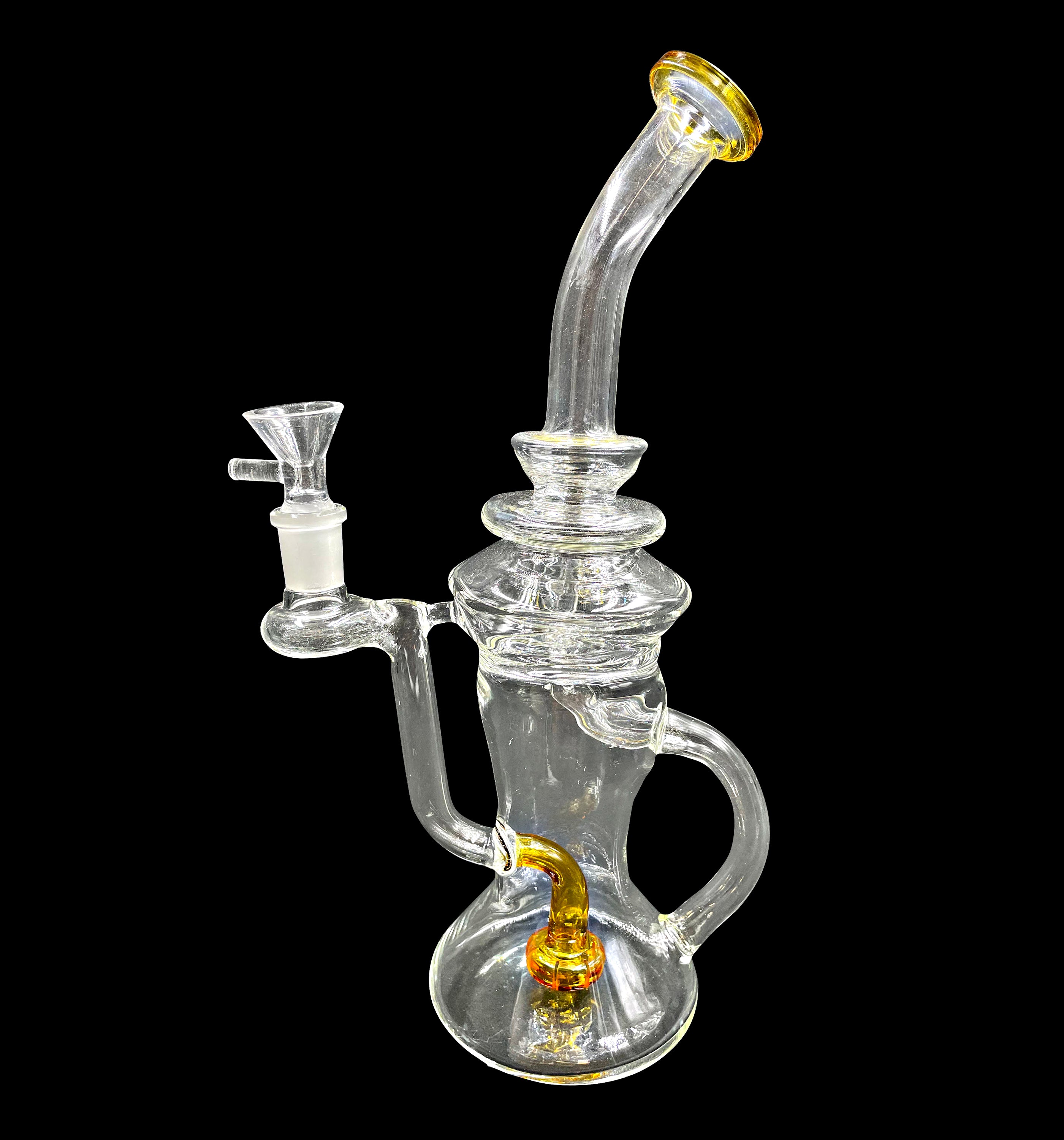 11" 340Gr. Yellow Mid Circled Clear Recycler Design Glass Water Pipe w/ Bowl #433