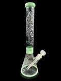 18" 1170Gr. Monster Black Engraved Designed Beaker Glass Water Pipe w/ Stem & Bowl
