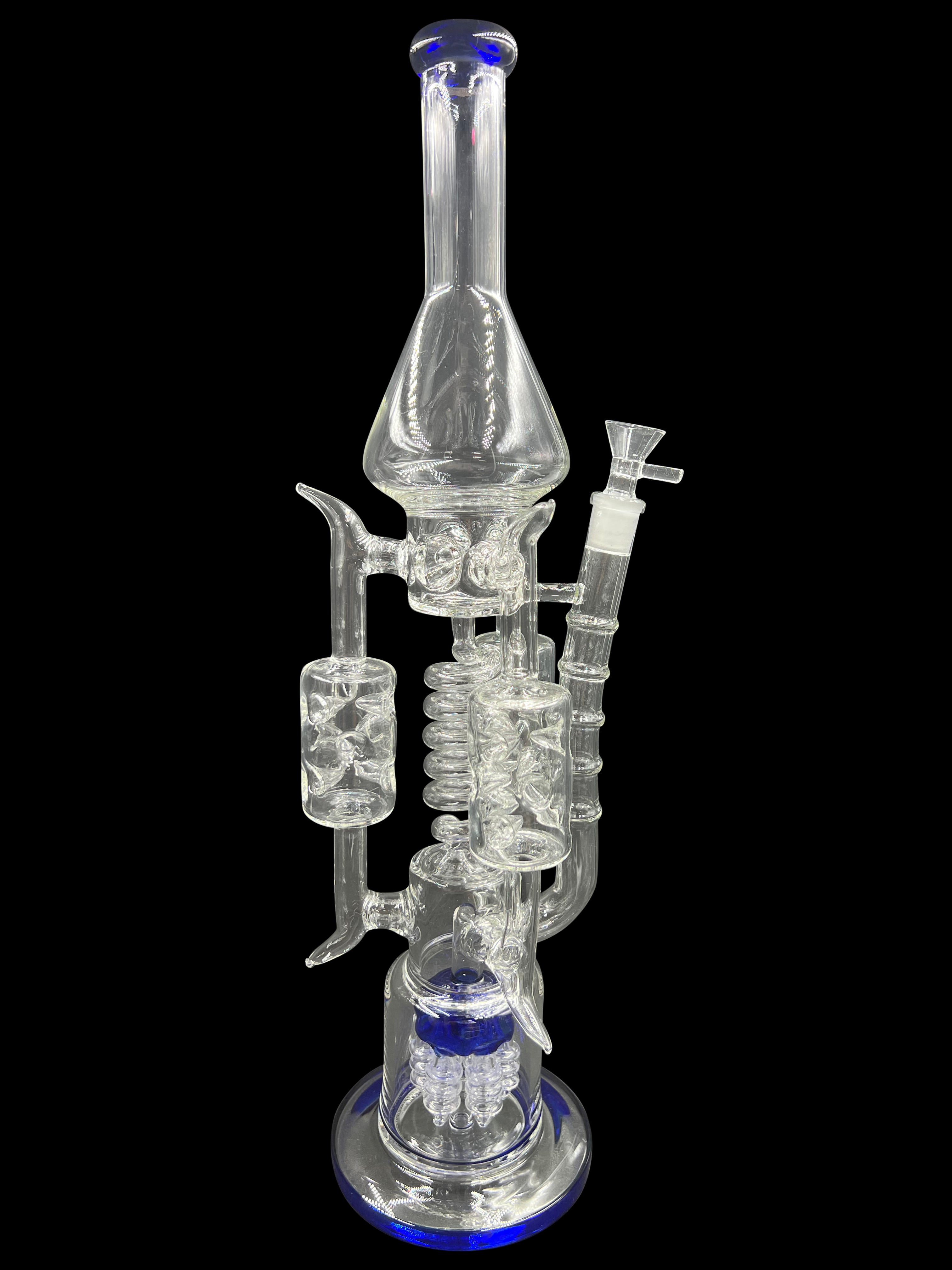 19" 1300Gr. Vertical Shower Perc 3 Handle mid Spiral Recycler Water Pipe W/ Bowl BLUE ( 101 )