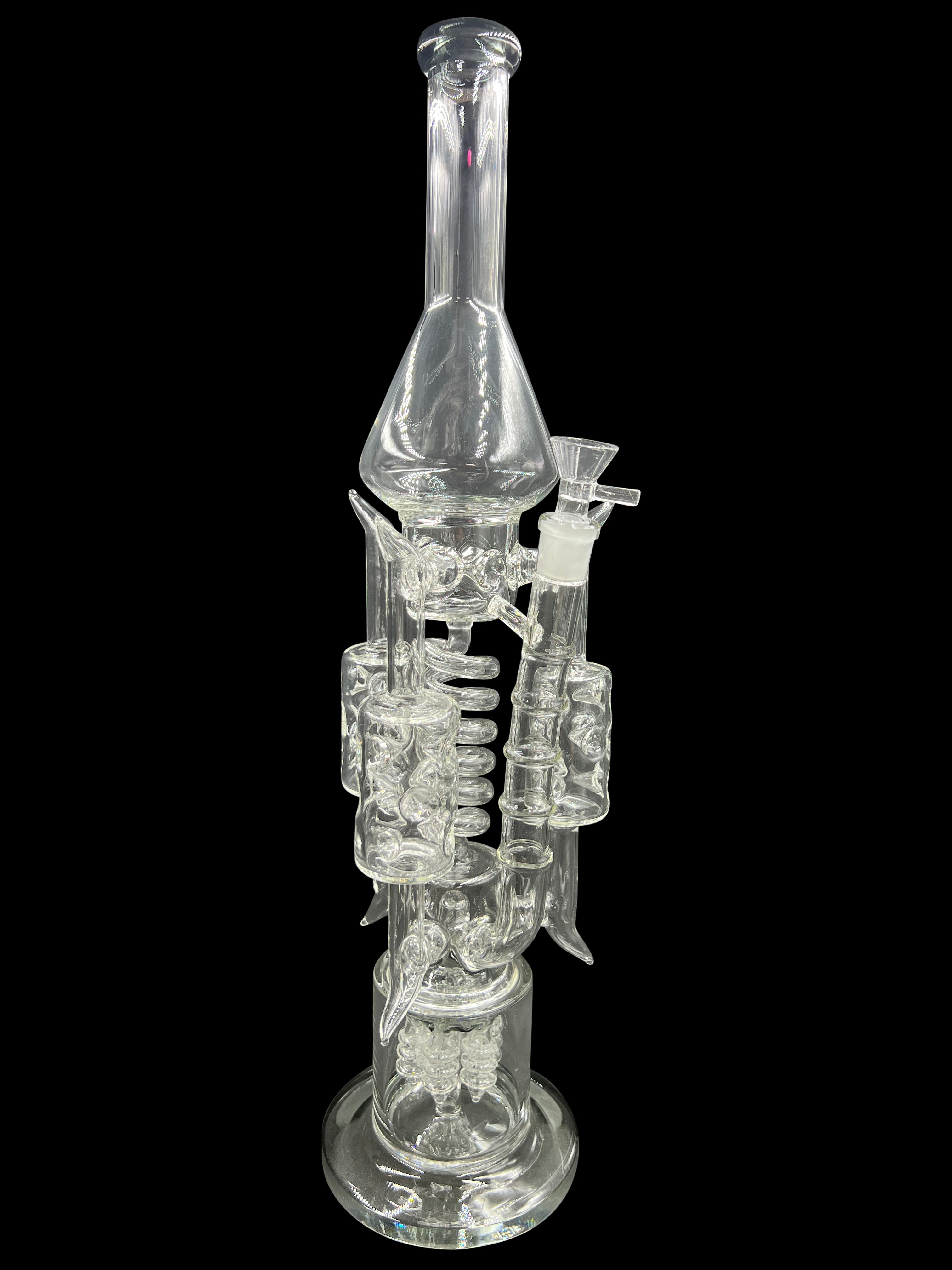 19" 1300Gr. Vertical Shower Perc 3 Handle mid Spiral Recycler Water Pipe W/ Bowl C.BLACK ( 101 )