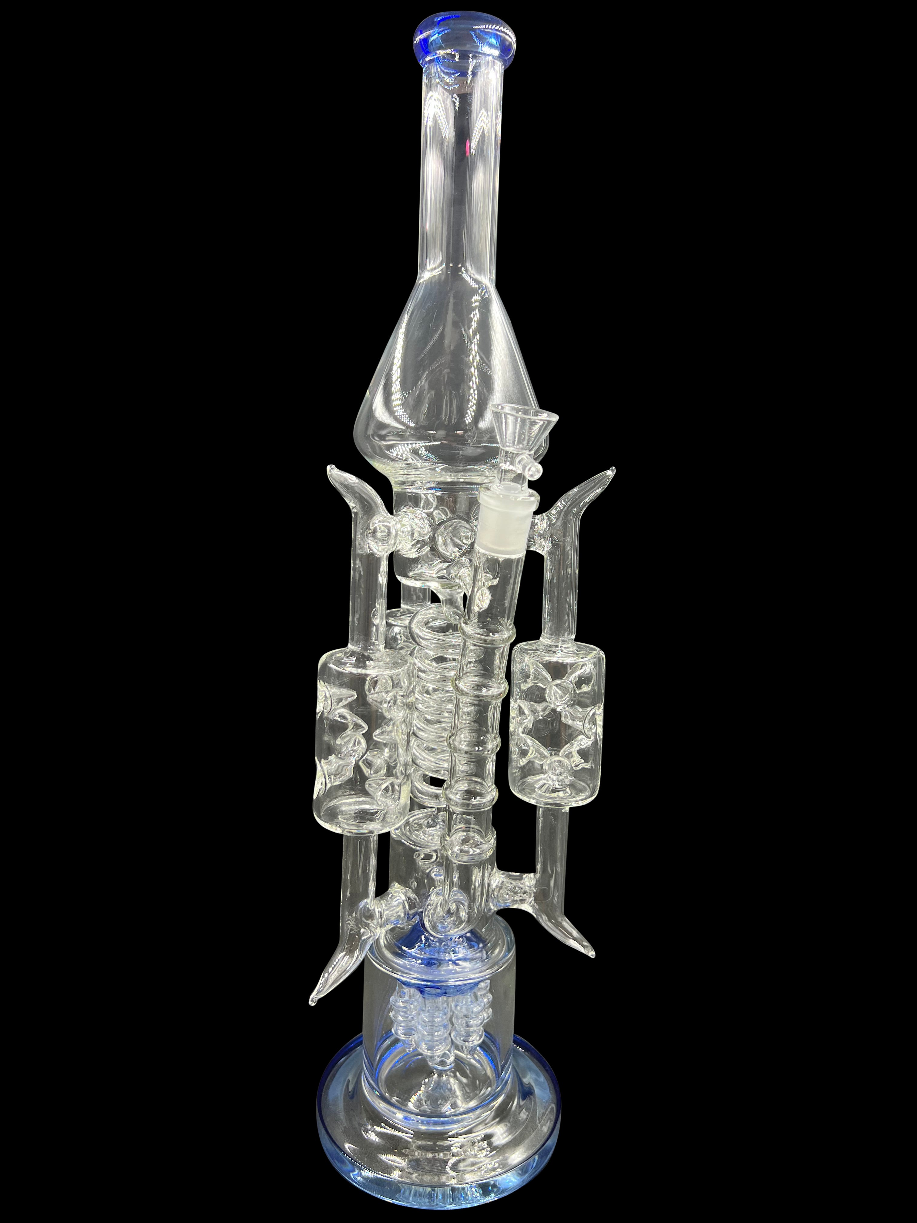 19" 1300Gr. Vertical Shower Perc 3 Handle mid Spiral Recycler Water Pipe W/ Bowl L.BLUE ( 101 )