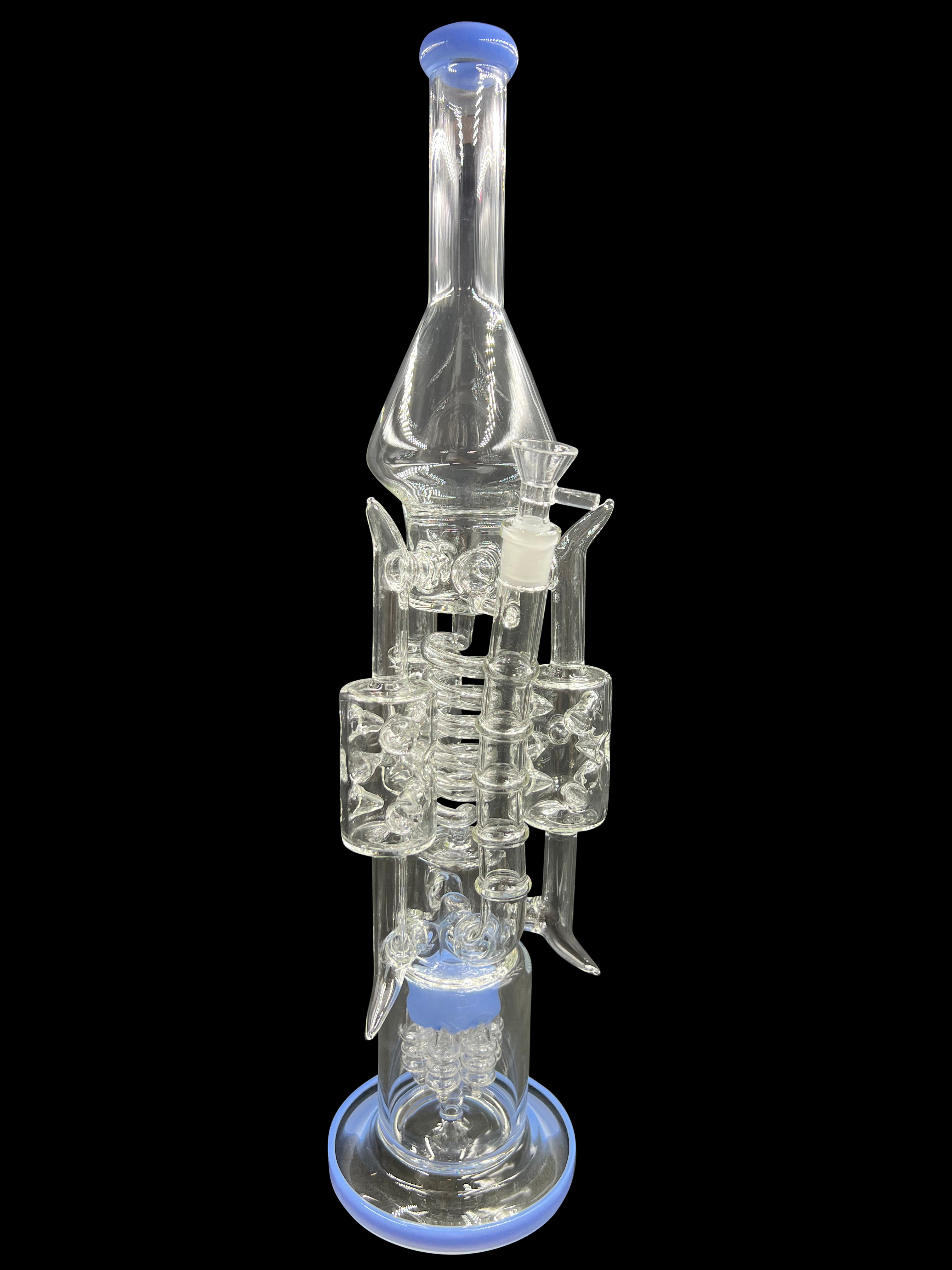 19" 1300Gr. Vertical Shower Perc 3 Handle mid Spiral Recycler Water Pipe W/ Bowl J.BLUE ( 101 )