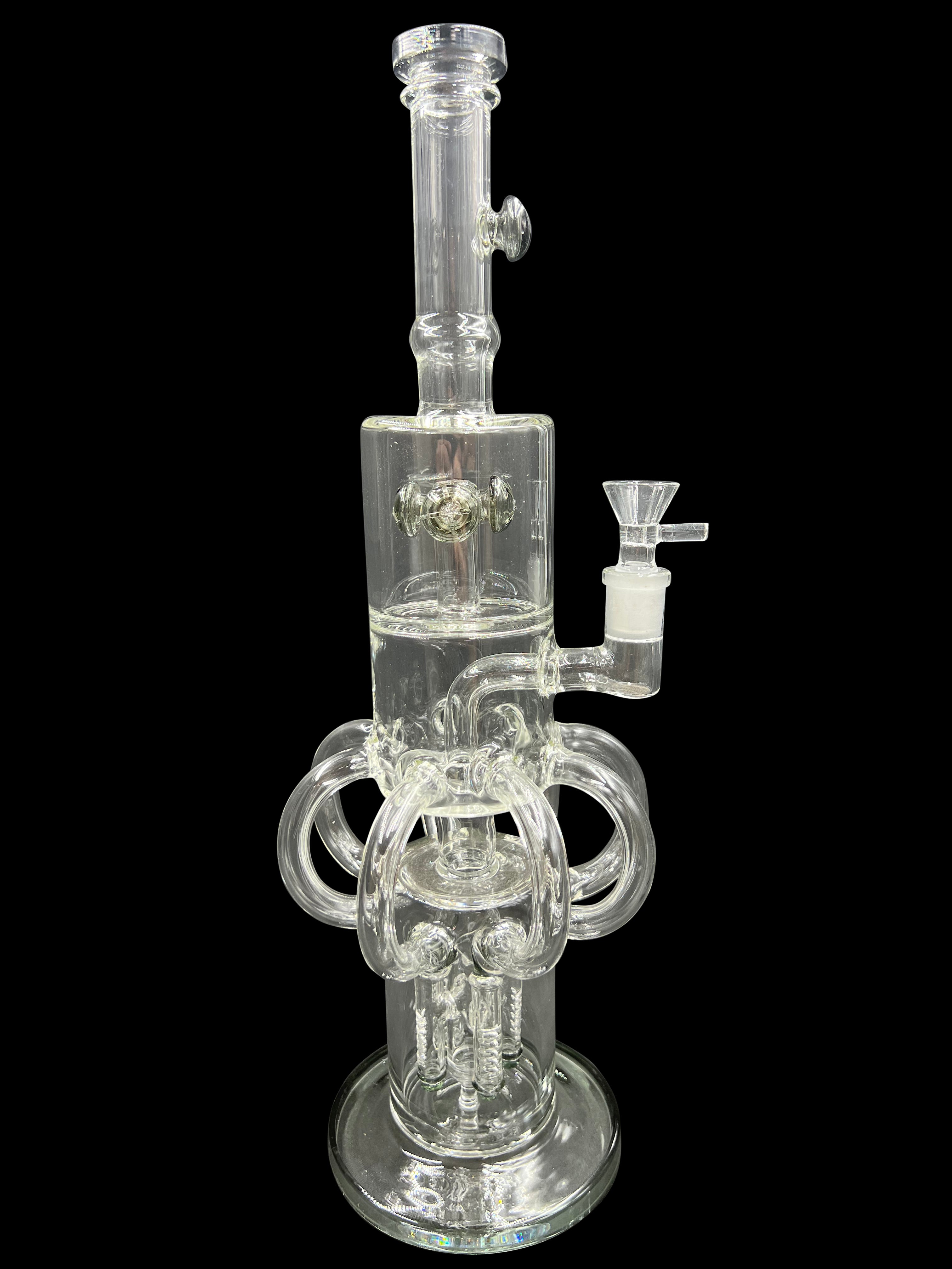 16" 970Gr. 2 Level Perc 8 Handle Recycler Glass water Pipe W/ Bowl C.BLACK ( 105 )