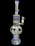 16" 970Gr. 2 Level Perc 8 Handle Recycler Glass water Pipe W/ Bowl J.BLUE( 105 )