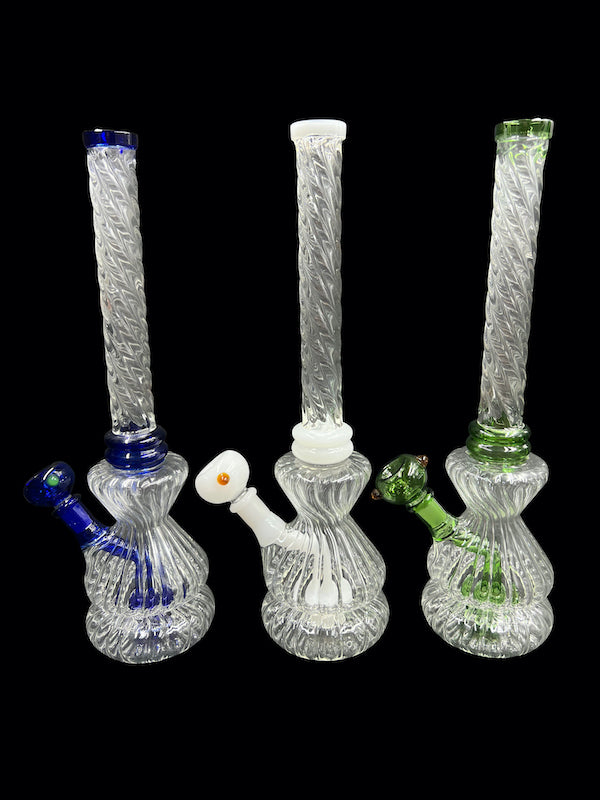 12" 320Gr. Designed Beaker Twisted Top Mid Perc Design Glass Water Pipe w/ Bowl 1pc (Mystery Color) Green, Blue, White