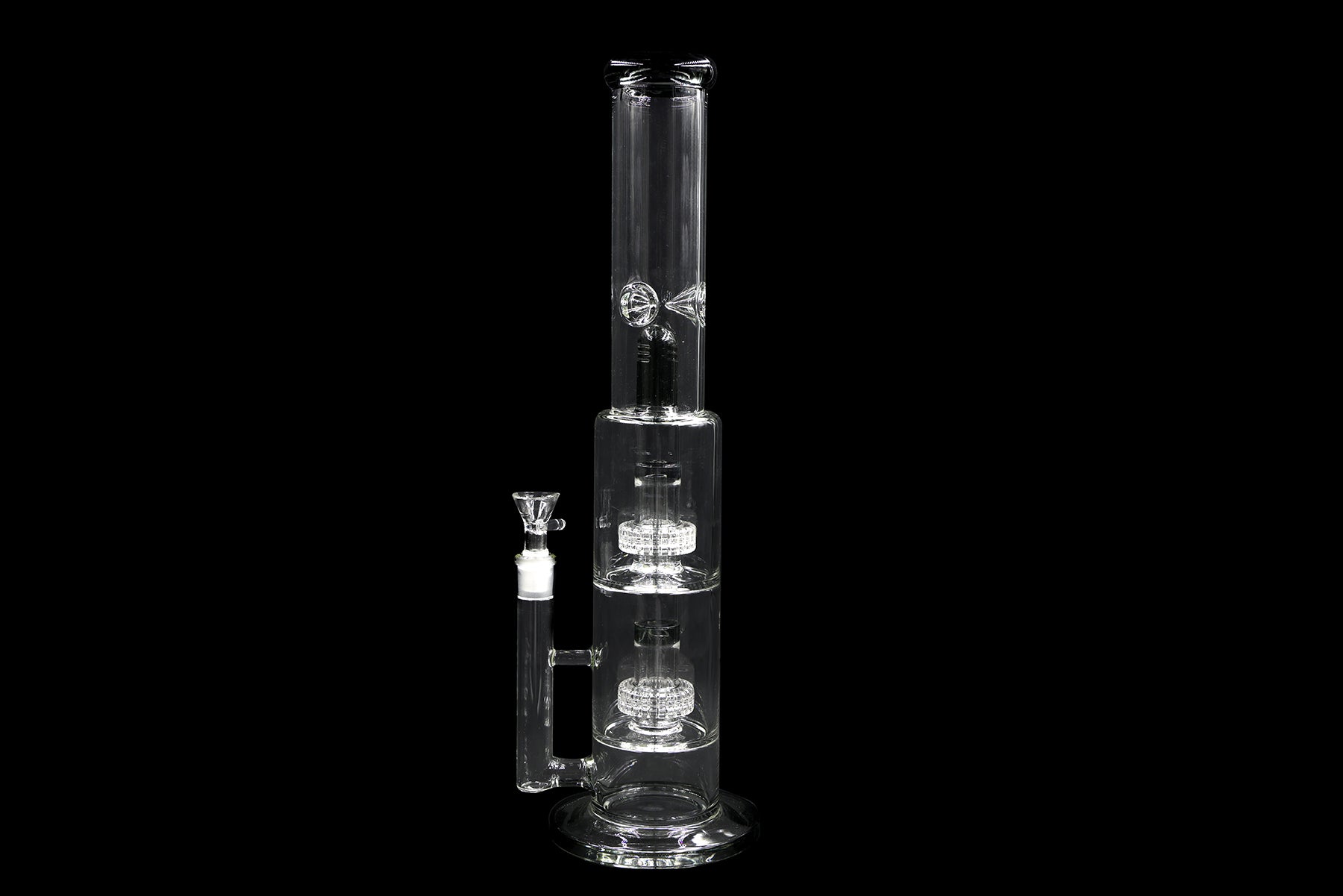 17" 1160Gr. Black Double Showerhead Perc Clear Glass Water Pipe w/ Bowl
