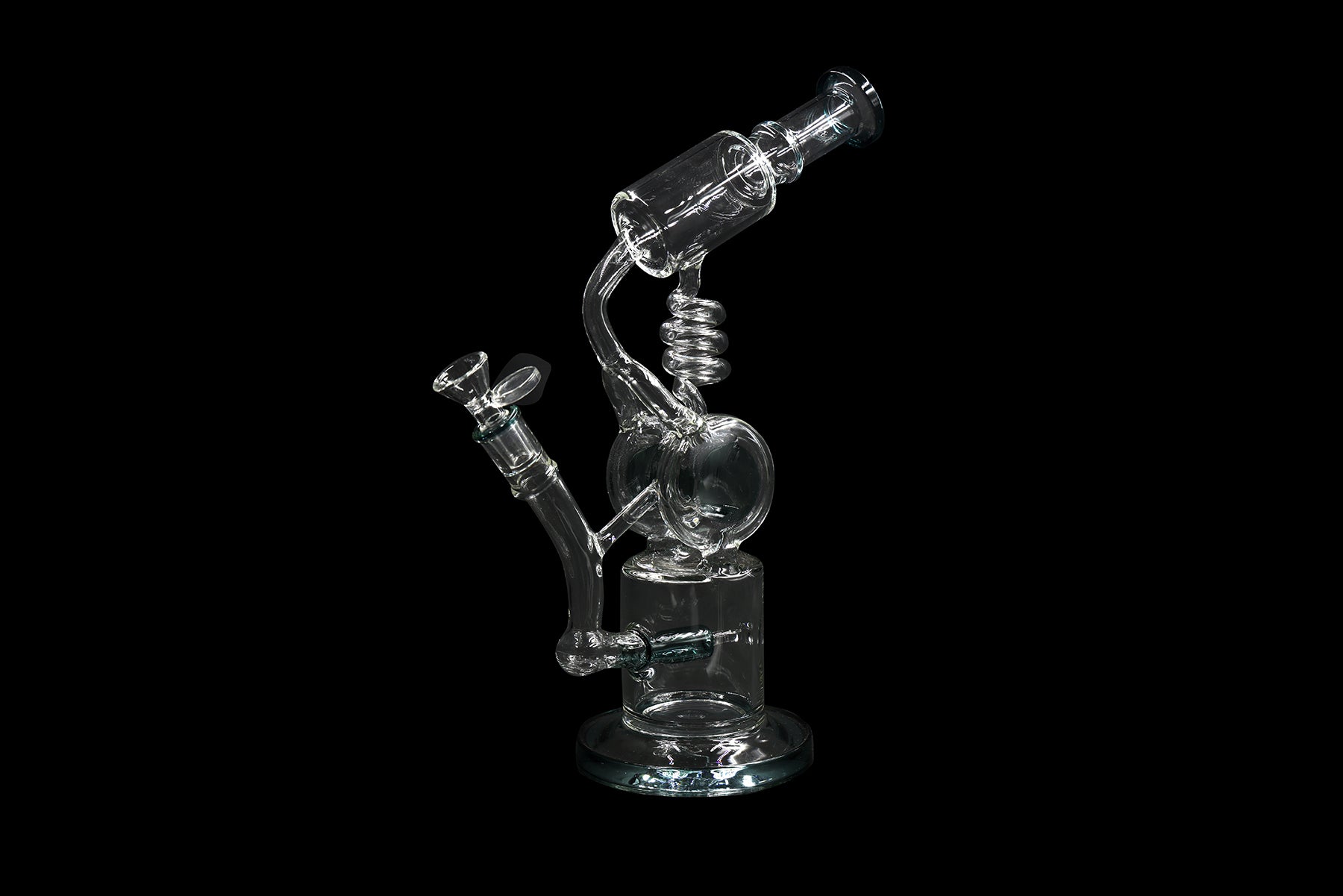 13" 620Gr. Top Bend Inline Perc Teal Recycler Glass Water Pipe W/ Bowl