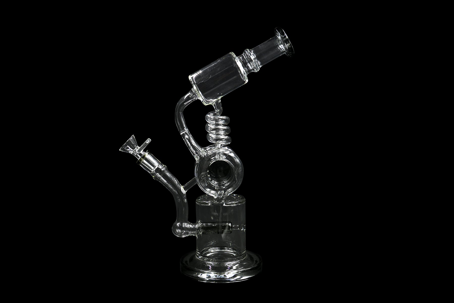 13" 620Gr. Top Bend Inline Perc Black Recycler Glass Water Pipe W/ Bowl
