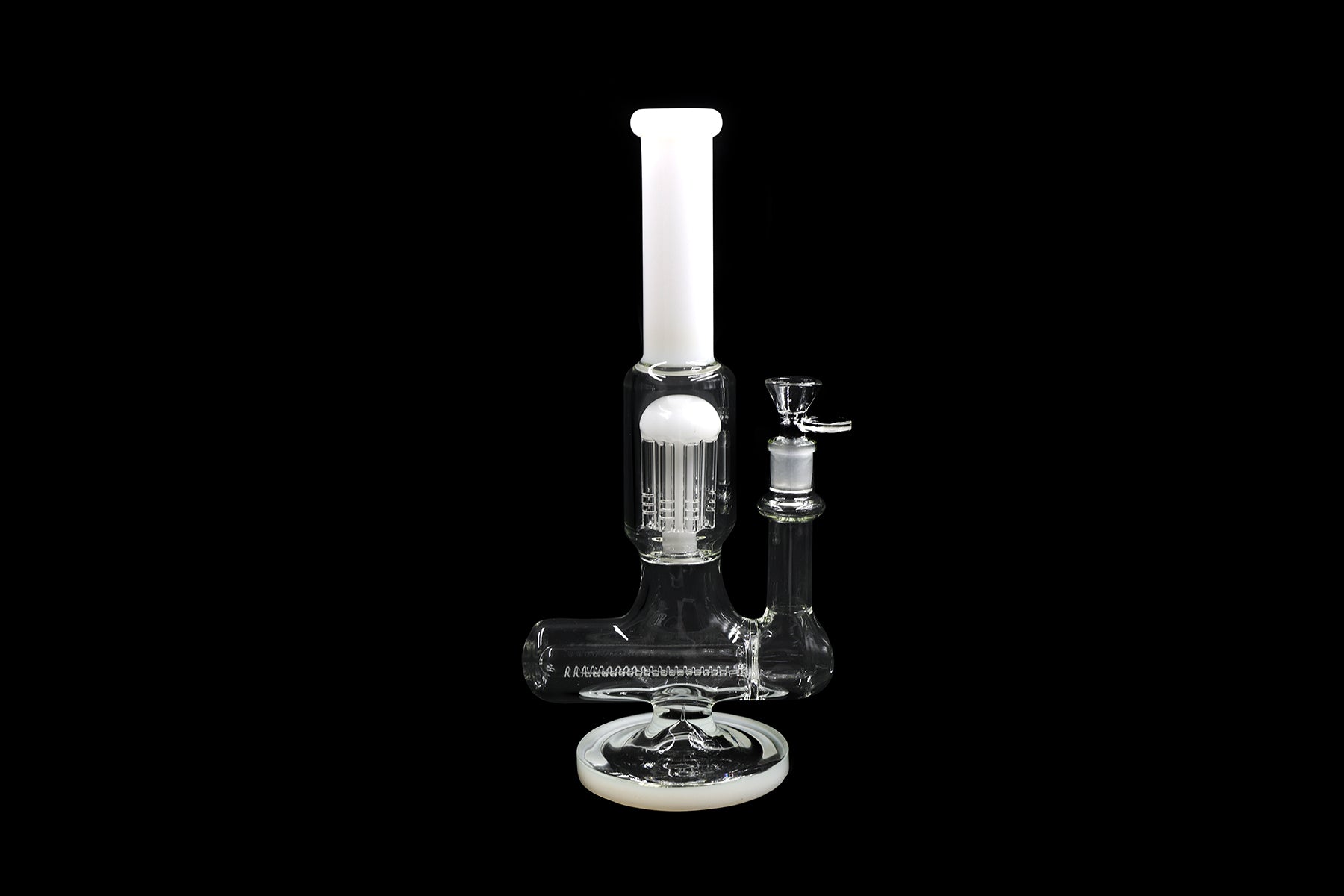 12" 670Gr. Inverted T Multi Arm Perc White Glass Water Pipe W/ Bowl