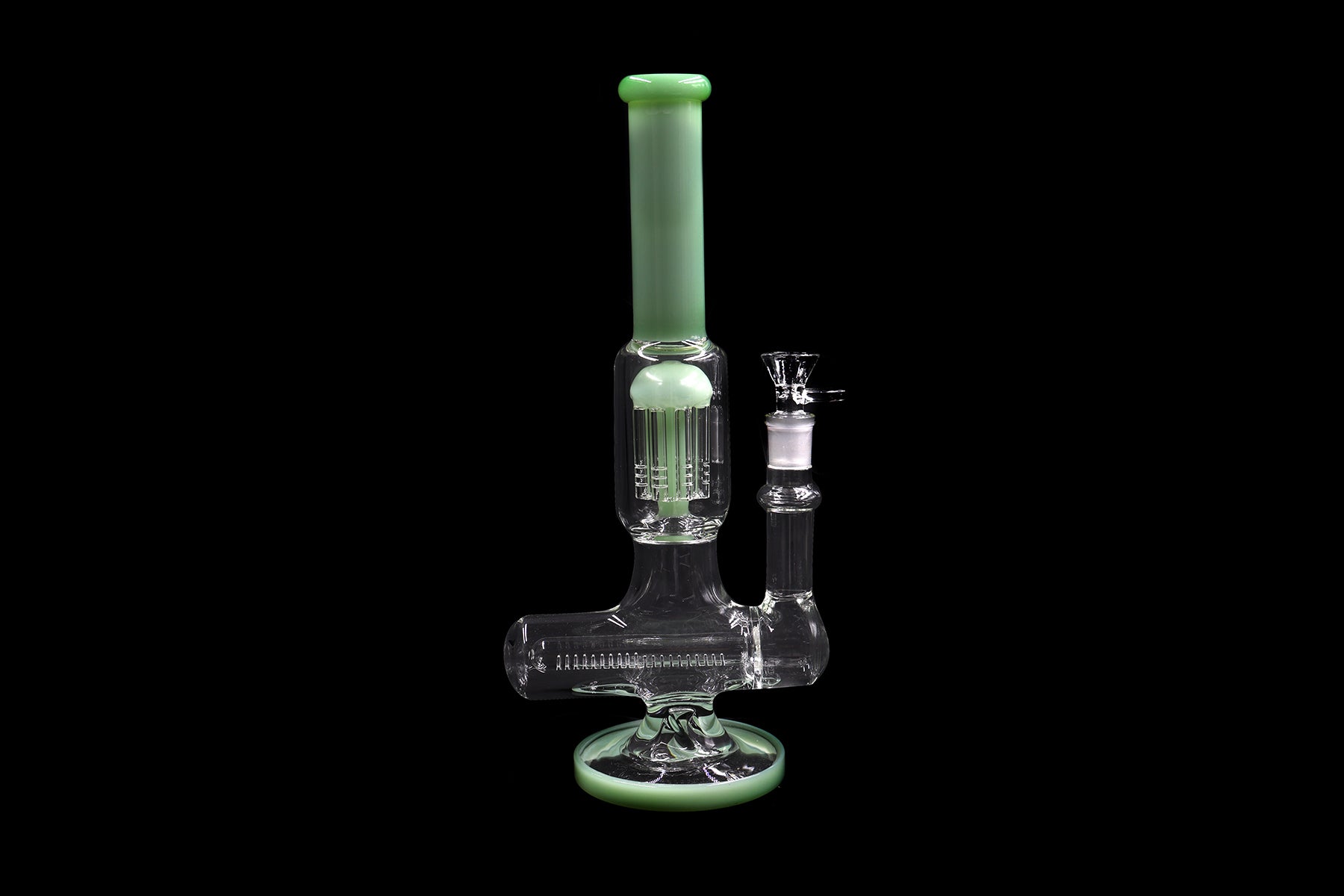 12" 670Gr. Inverted T Multi Arm Perc Jade Green Glass Water Pipe W/ Bowl