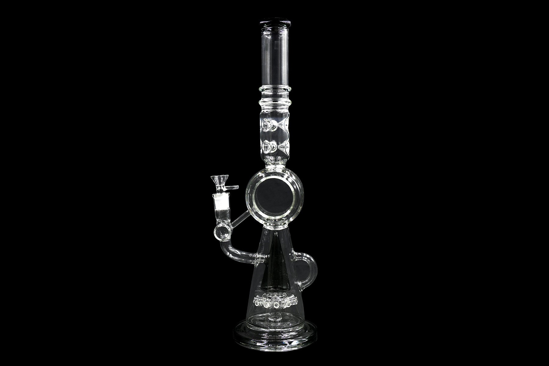 15" 1090Gr. Conical Perc Middle Hole Black Glass Water Pipe W/ Bowl