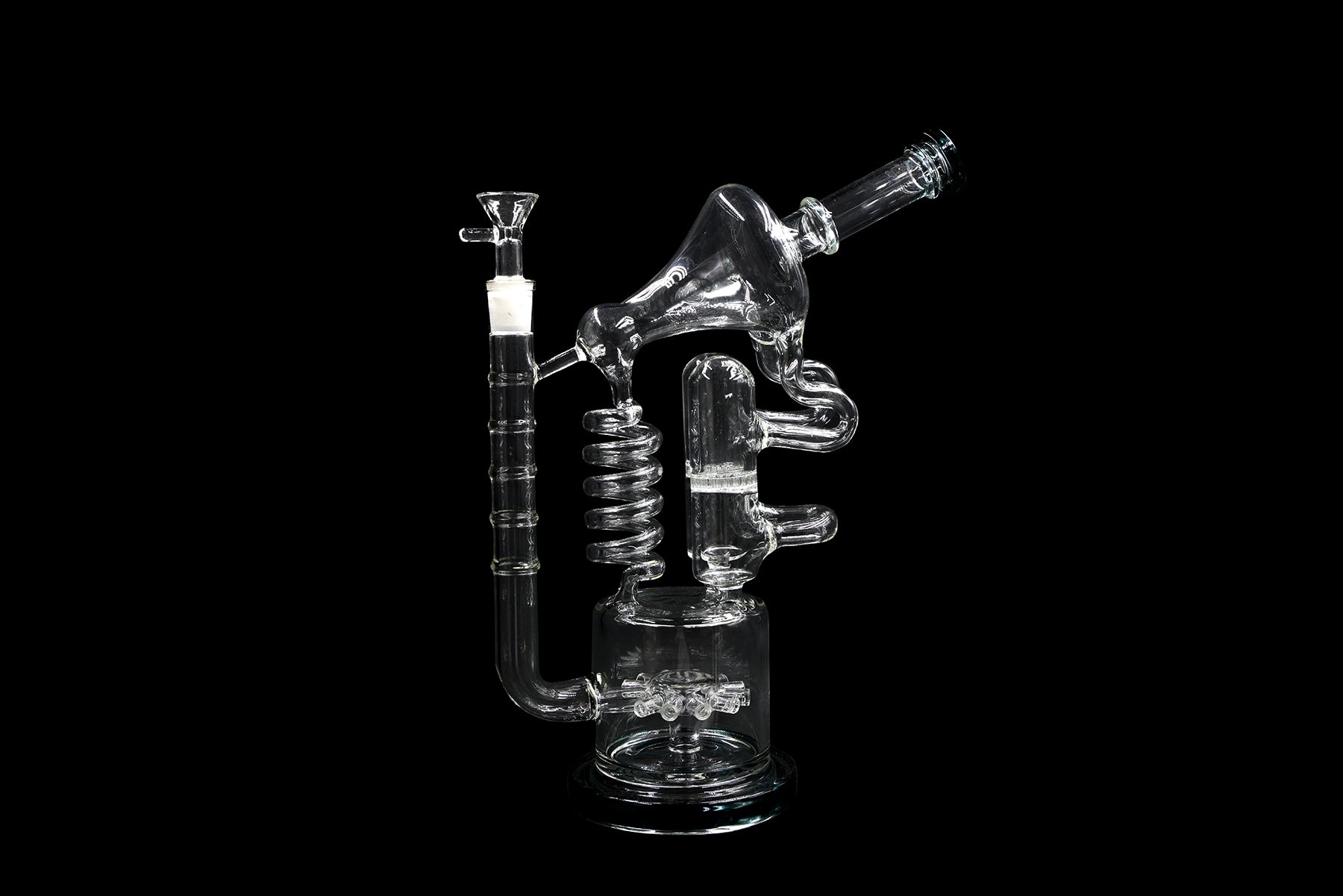 14" 858Gr. Circle Tube Perc Spiral Design Teal Recycler Glass Water Pipe W/ Bowl