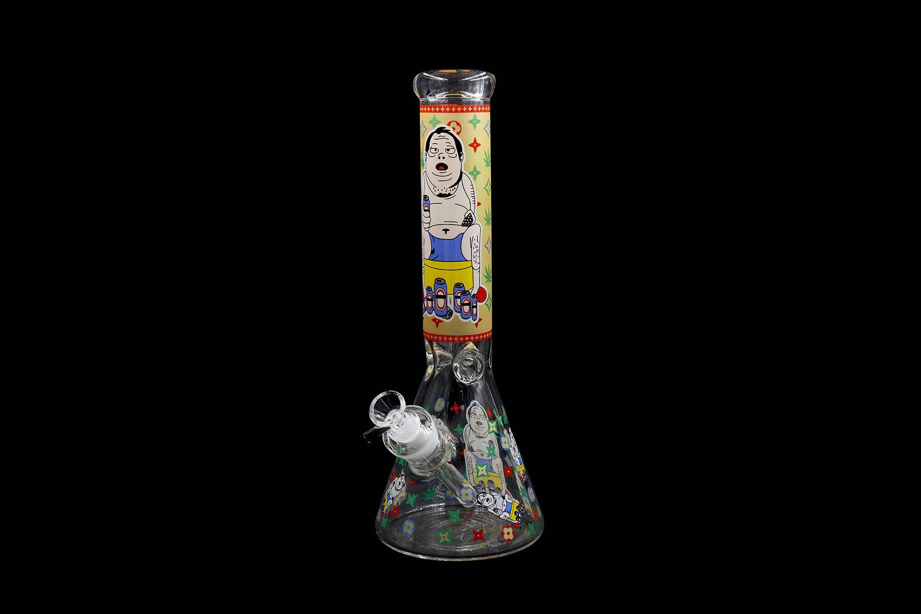 14" 1100Gr. Men Design Sticker Beaker Glass Water Pipe W/ Stem & Bowl